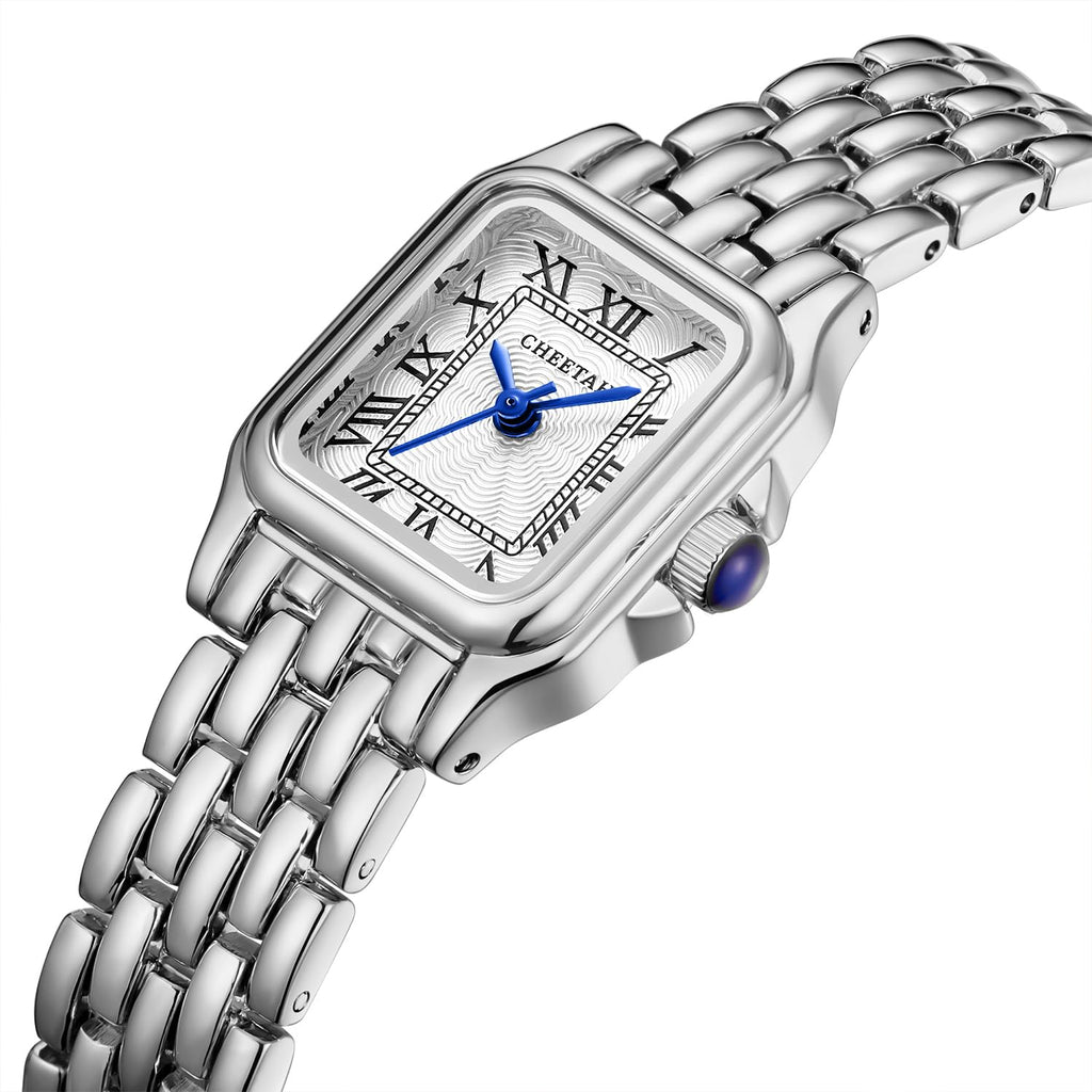 CHEETAH Gold Watches for Women with Small Vintage Bracelet, Rectangular Case Roman Dial
