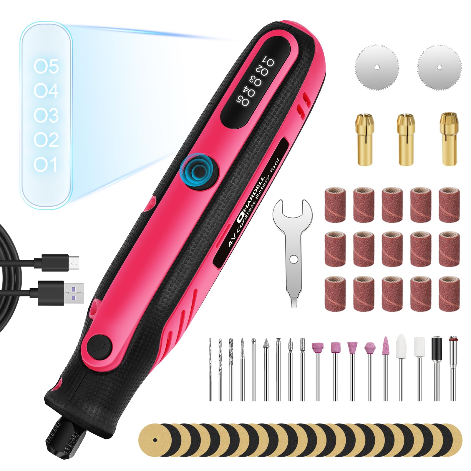 HARDELL Mini Cordless Rotary Tool, 5-Speed and USB Charging Rotary Tool Kit with 69 Accessories, Multi-Purpose 3.7V Power Rotary Tool for Sanding, Polishing, Drilling, Etching, Engraving, DIY Crafts