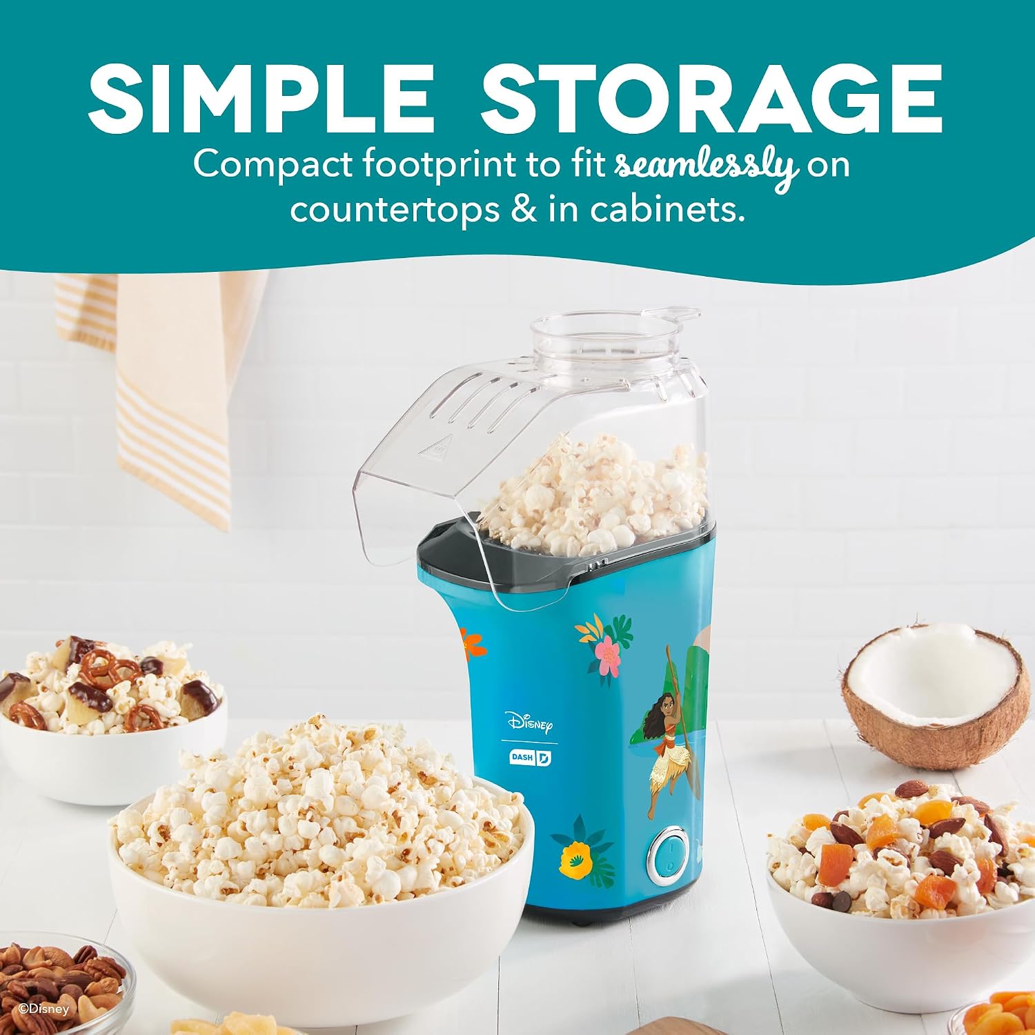 DASH Fresh Pop Popcorn Maker - Oil-Free, Air Popcorn Popper - With Measuring Cup & Recipe Guide - Perfect for Movie Nights - 16 Cups, Aqua