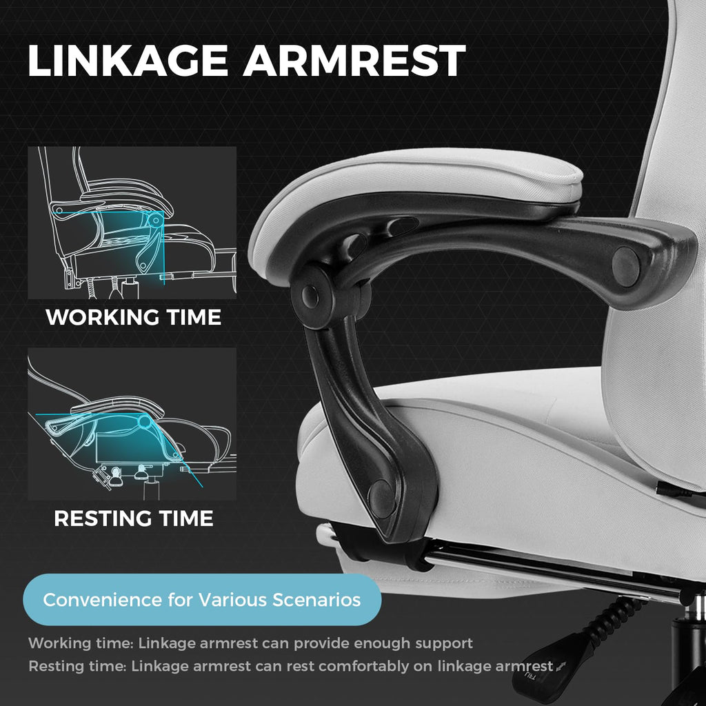 GTPLAYER Gaming Chair, Computer Chair with Footrest and Lumbar Support, Height Adjustable Game Chair with 360°-Swivel Seat and Headrest and for Office or Gaming (Pearl White)
