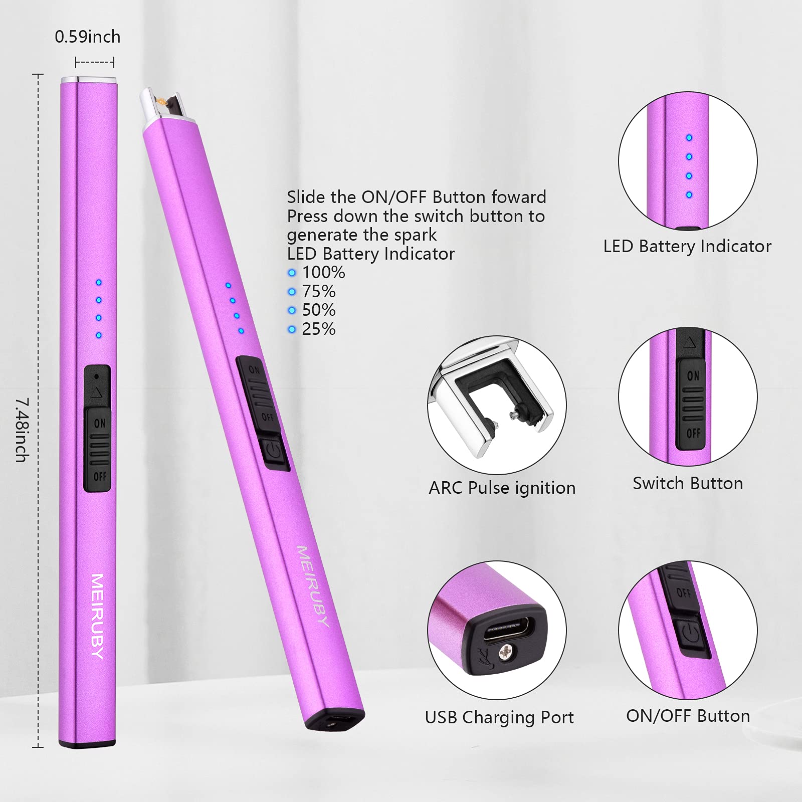 MEIRUBY Lighter Electric Candle Lighter, Birthday for Women Men Mom Wife Sister, Rechargeable USB Arc Lighters for Candle Camping BBQ