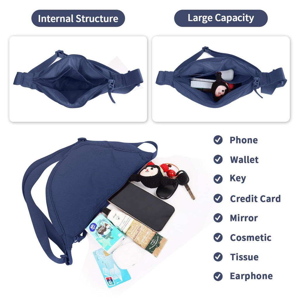 Nylon Crescent Crossbody Bag for Women Purses Trendy Men,Small Travel Sling Bag Hobo
