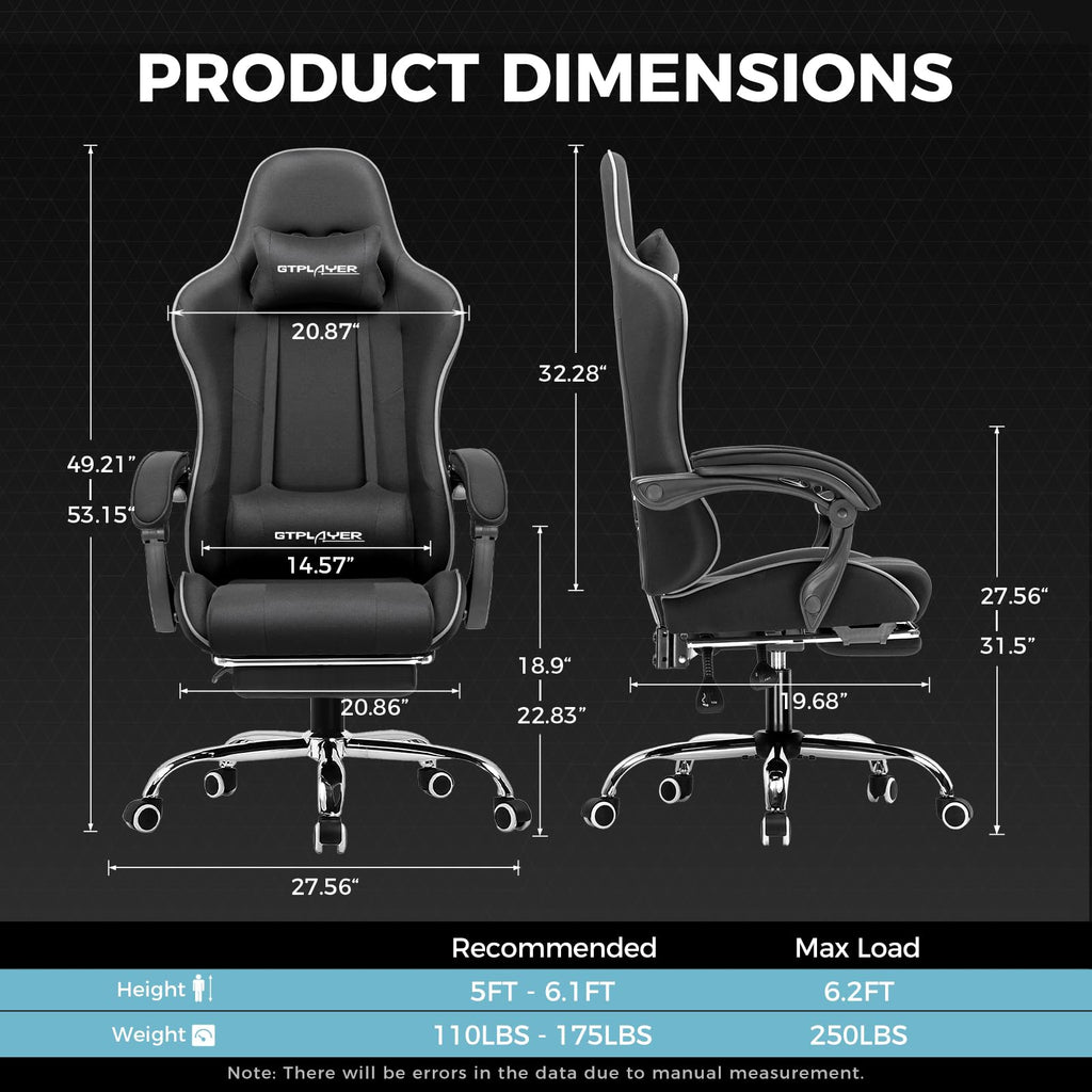 GTPLAYER Gaming Chair, Computer Chair with Footrest and Lumbar Support, Height Adjustable Game Chair with 360°-Swivel Seat and Headrest and for Office or Gaming (Pearl White)