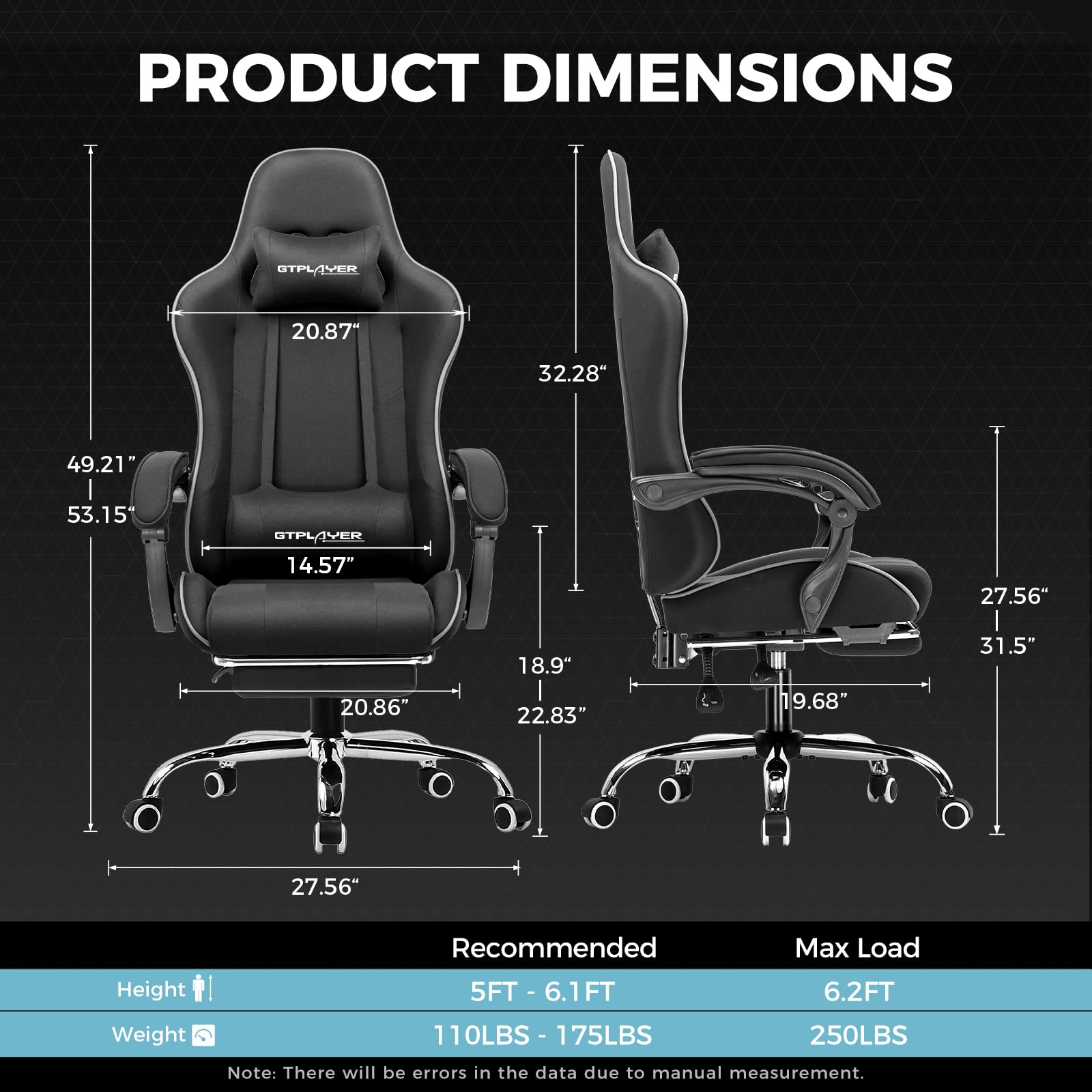 GTPLAYER Gaming Chair, Computer Chair with Footrest and Lumbar Support, Height Adjustable Game Chair with 360°-Swivel Seat and Headrest and for Office or Gaming (Pearl White)