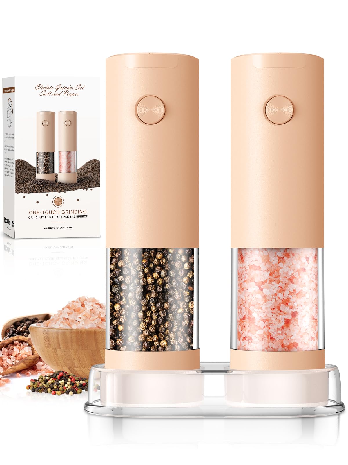Electric Salt and Pepper Grinder Set Automatic Battery Pepper Mill Shakers Adjustable Coarseness Upgraded Larger Capacity with Led Home and Kitchen Appliances Birthday Gifts for Women Men