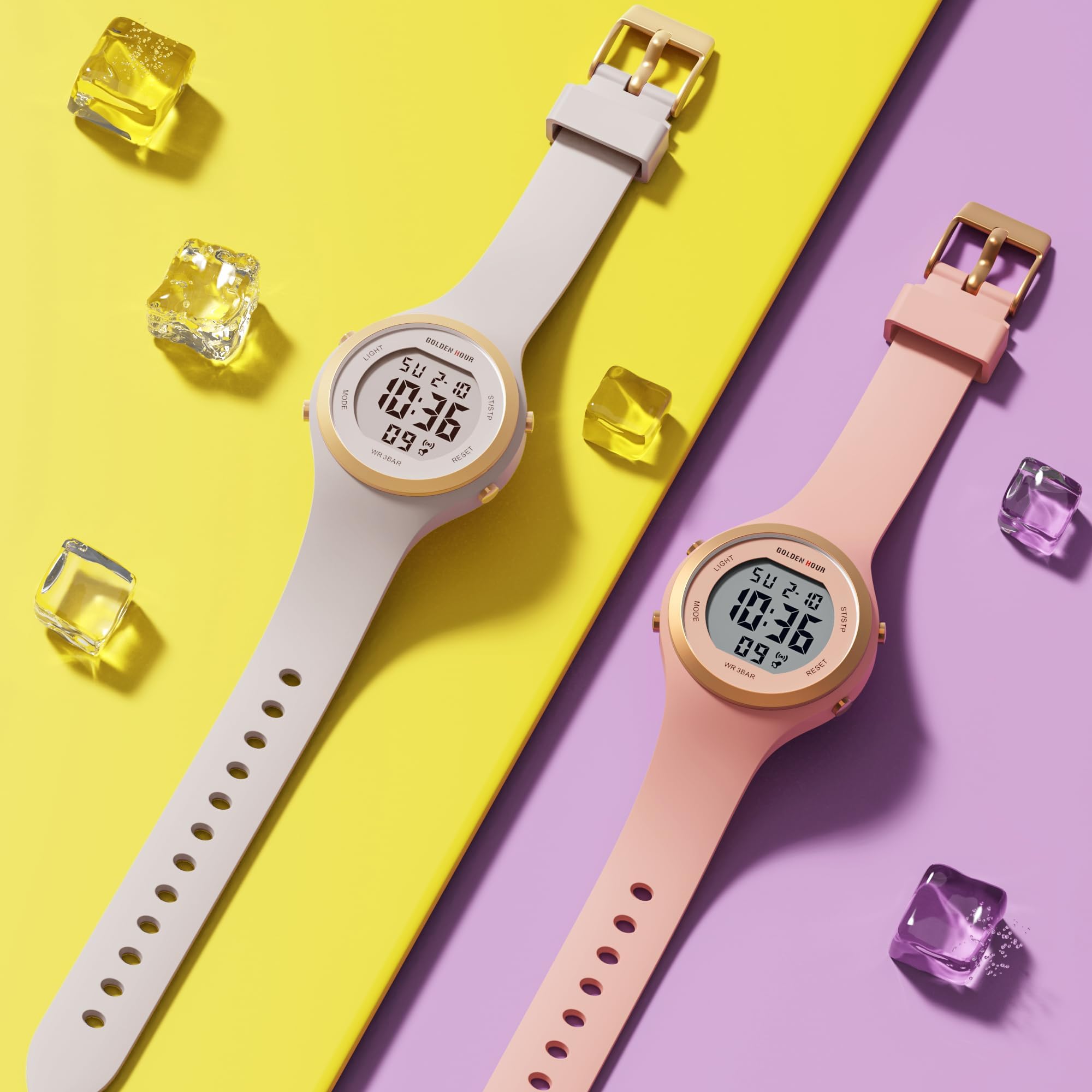 GOLDEN HOUR Waterproof Sport Women's Digital Chronograph Silicone Strap Watch