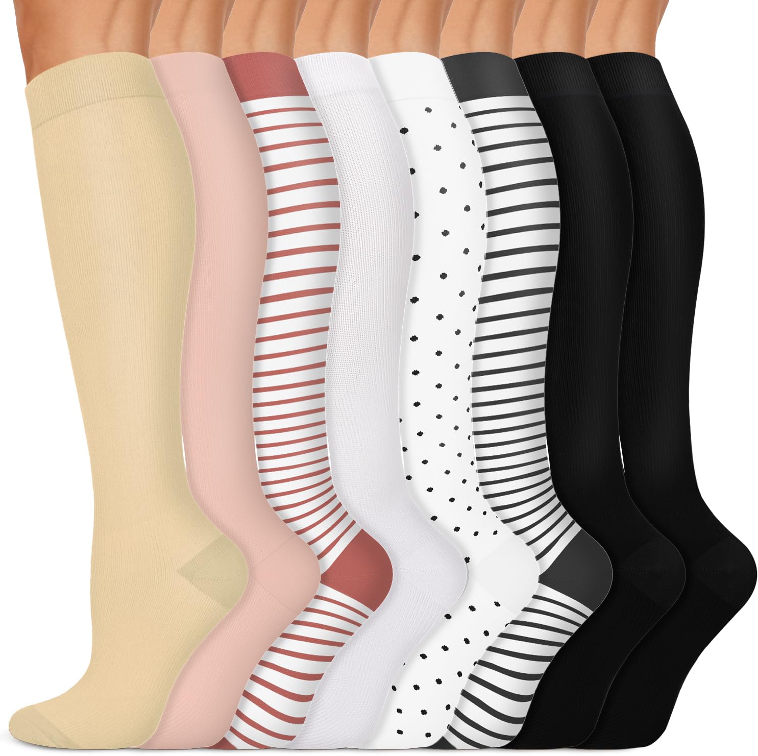 Copper Compression Socks 15-20 mmHg for Men & Women 8 Pairs – Circulation Support for Nurses, Travel, Running, Hiking, Soccer