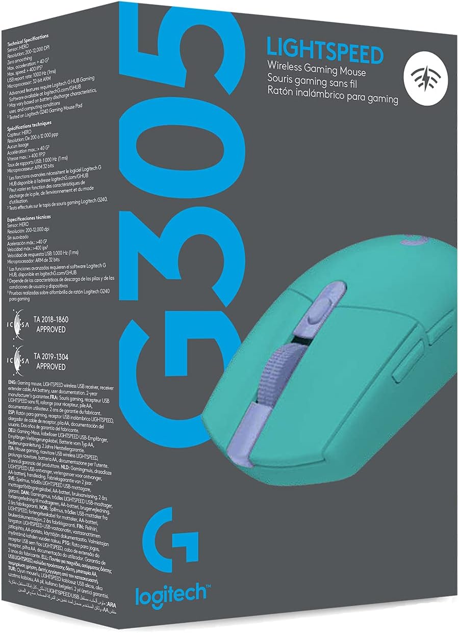 Logitech G305 Lightspeed Wireless Gaming Mouse, Hero Sensor, 12,000 DPI, Lightweight, 6 Programmable Buttons, 250h Battery, On-Board Memory, Compatible with PC, Mac - Black