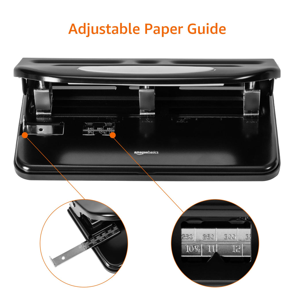 Amazon Basics 3 Hole Punch, 10 Sheet Capacity, Black, Easy-Clean Tray