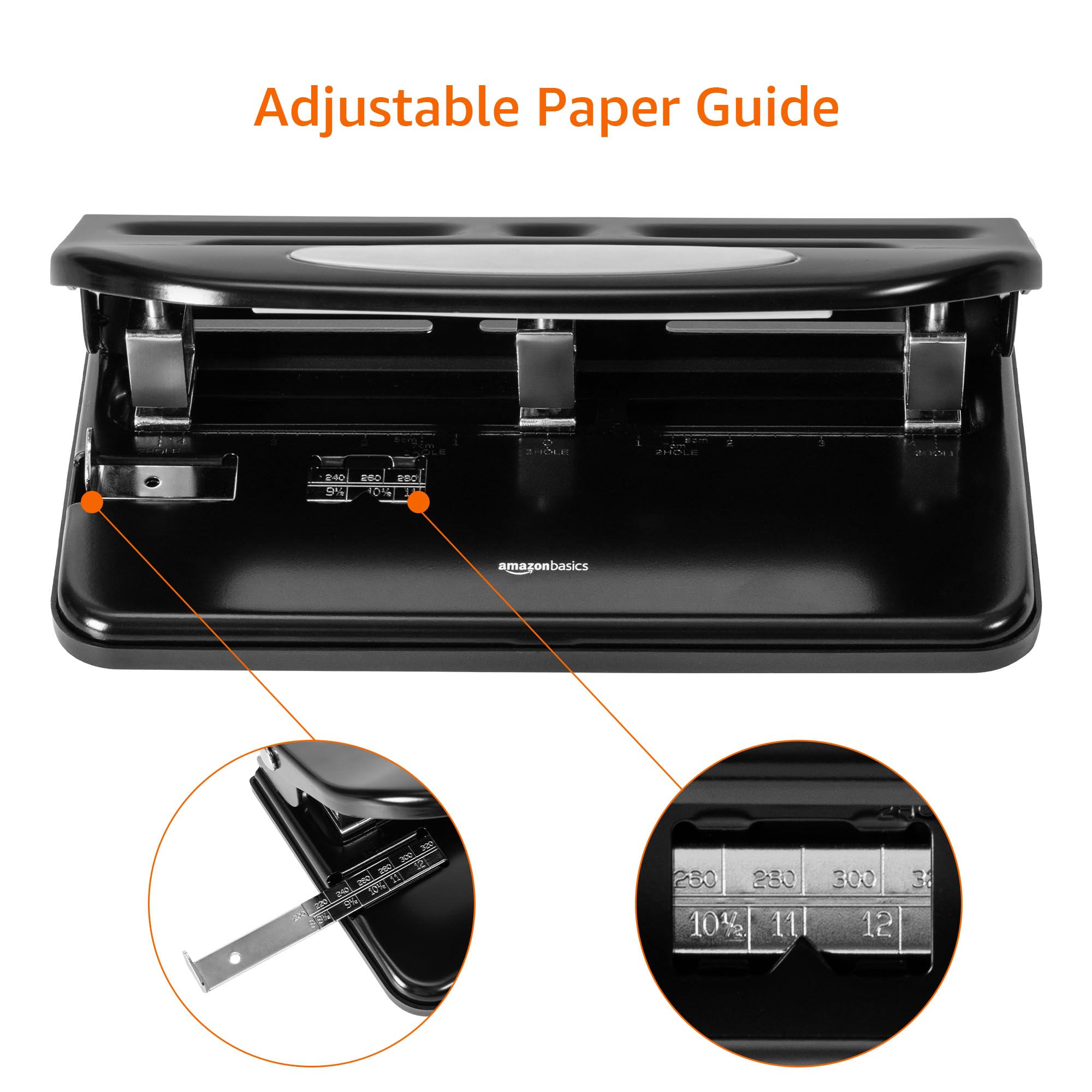 Amazon Basics 3 Hole Punch, 10 Sheet Capacity, Black, Easy-Clean Tray