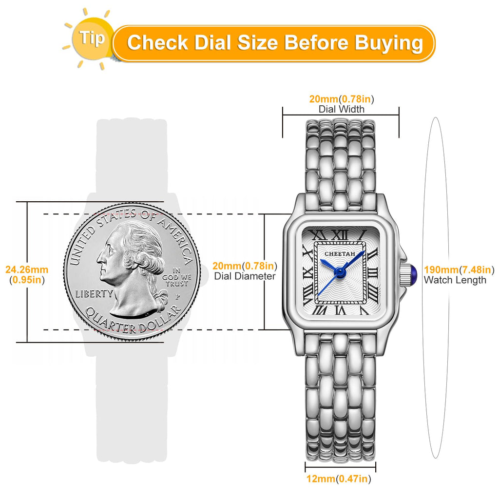 CHEETAH Gold Watches for Women with Small Vintage Bracelet, Rectangular Case Roman Dial
