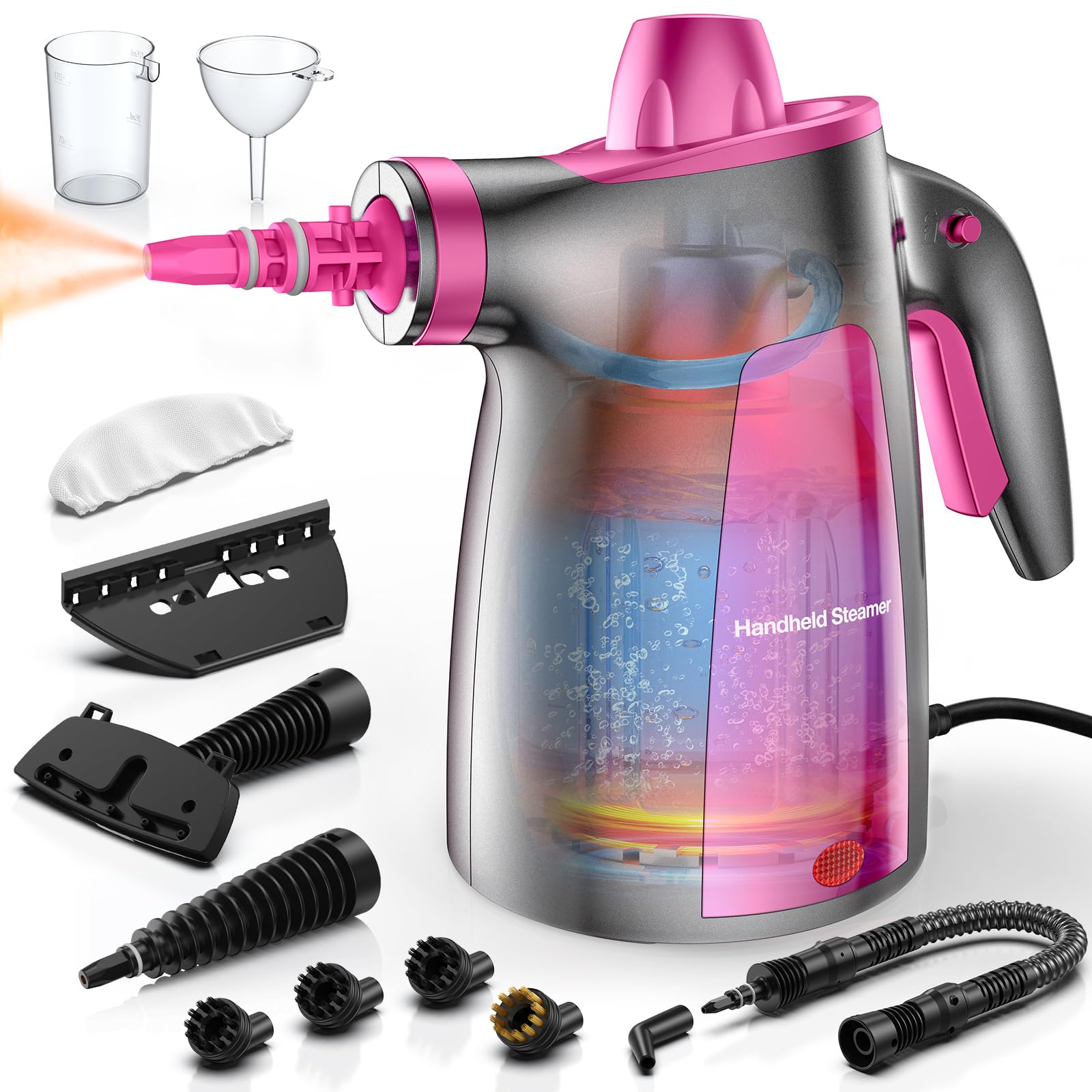 Steam Cleaner, Pressurized Handheld 13pcs Multi-Purpose Natural Deep Cleaning Steamer, Portable Steamer for Cleaning Home, Grout, Kitchen, Car, Window, Upholstery, Bathroom and Clothes, White