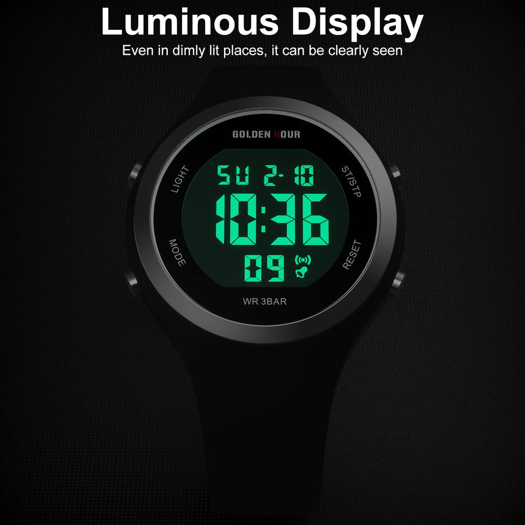 GOLDEN HOUR Waterproof Sport Women's Digital Chronograph Silicone Strap Watch
