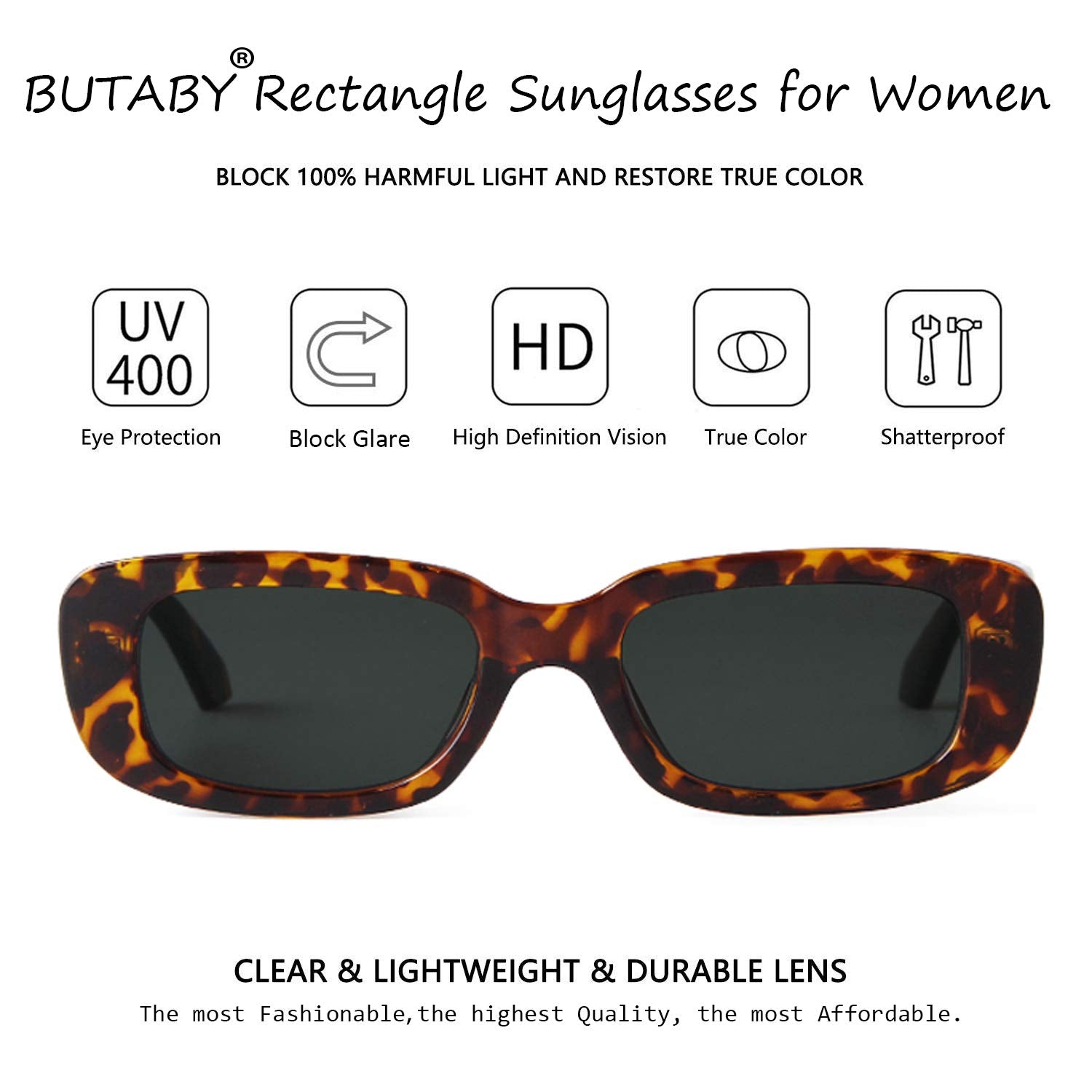 BUTABY Rectangle Sunglasses for Women Retro Driving Glasses 90’s Vintage Fashion Narrow Square Frame UV400 Protection