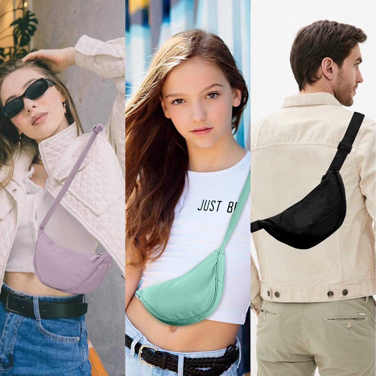 Nylon Crescent Crossbody Bag for Women Purses Trendy Men,Small Travel Sling Bag Hobo