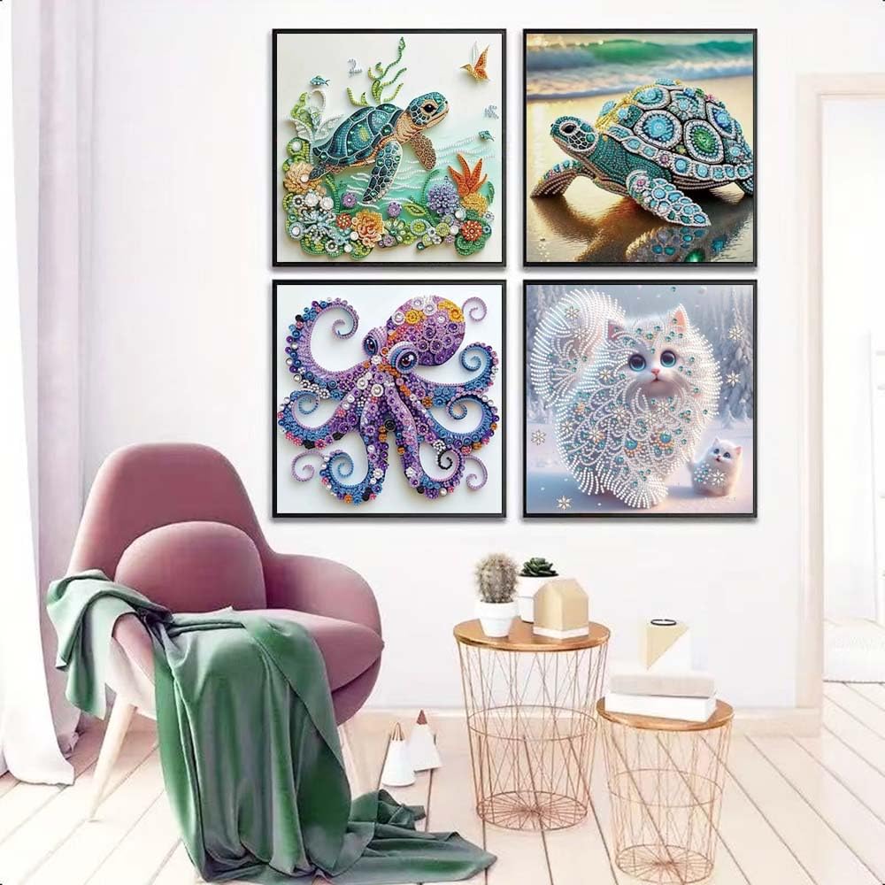 ZQEATRY Sea Turtle Animal Special Shape Diamond Art Kits for Adults,5D Diamond Painting Kits for Beginner,DIY Diamond Crystal Rhinestones Painting Kits for Home Wall Decor Gift 11.8 X 11.8inch