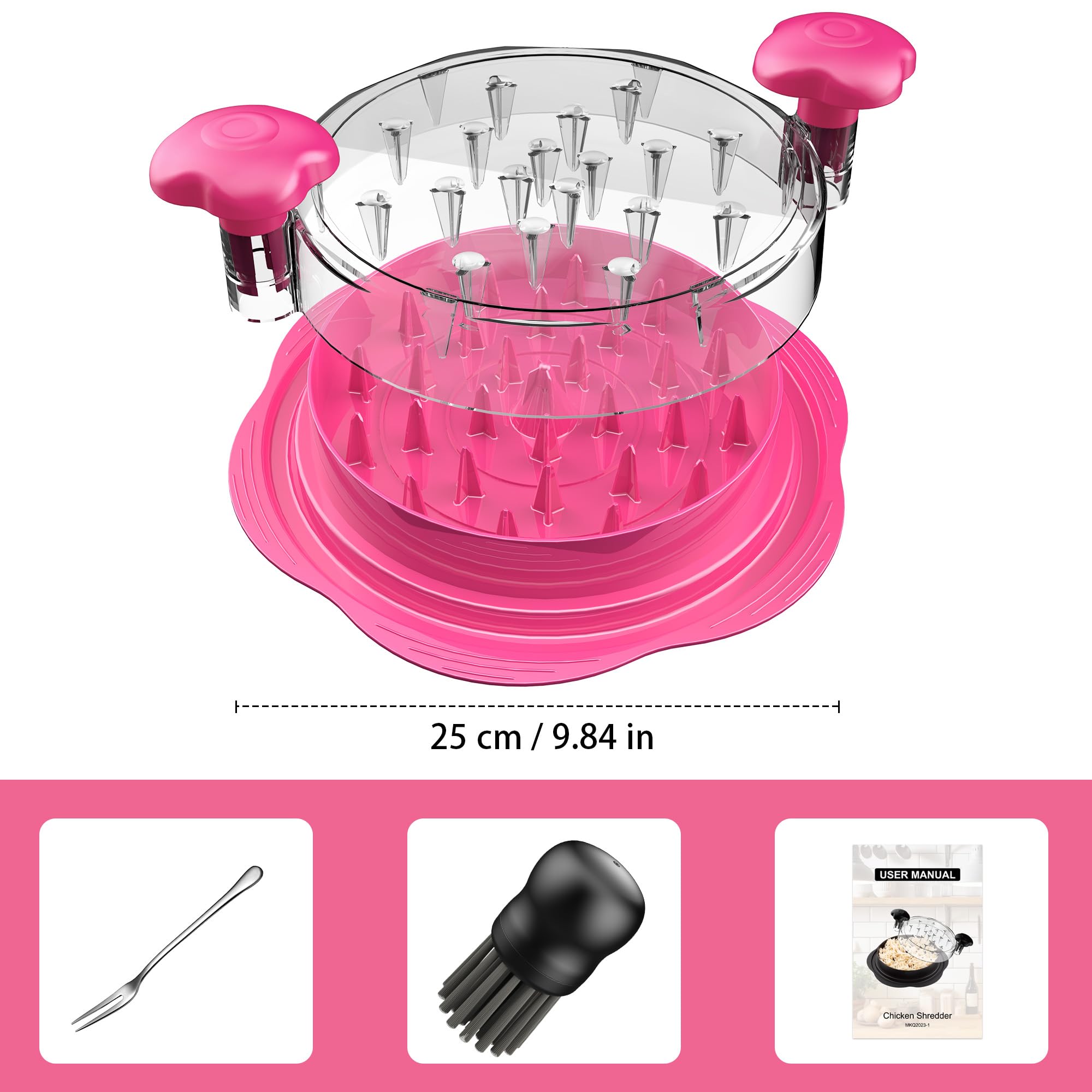 SURETIVIAN Chicken Shredder Tool Twist Large Chicken Breast Shredder with Brush&Fork, Visible Meat Shredder Machine, Strong Anti-Slip Strip, Ergonomic Handle, BPA Free, Suitable for Pork Beef Chicken