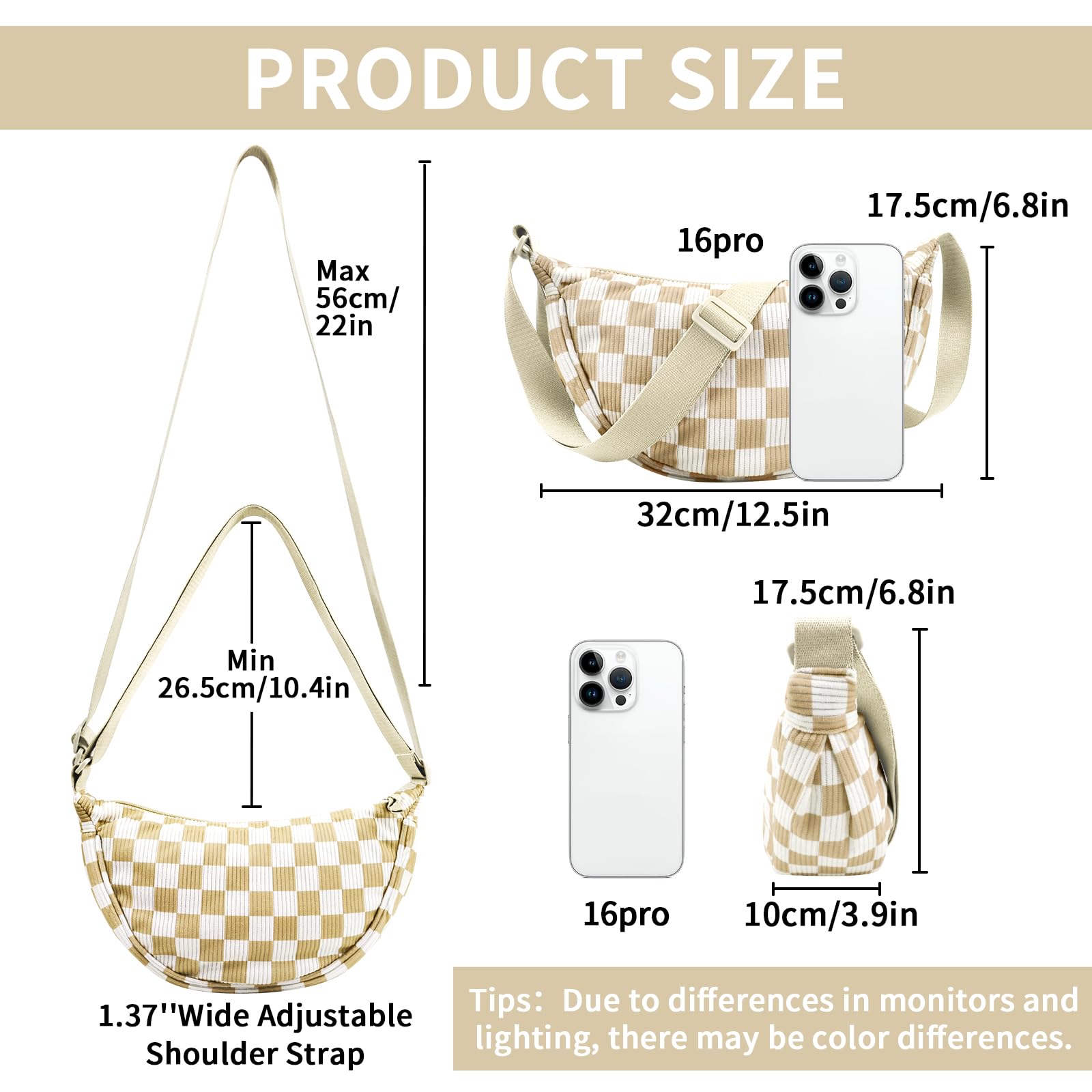 Nylon Crescent Crossbody Bag for Women Purses Trendy Men,Small Travel Sling Bag Hobo