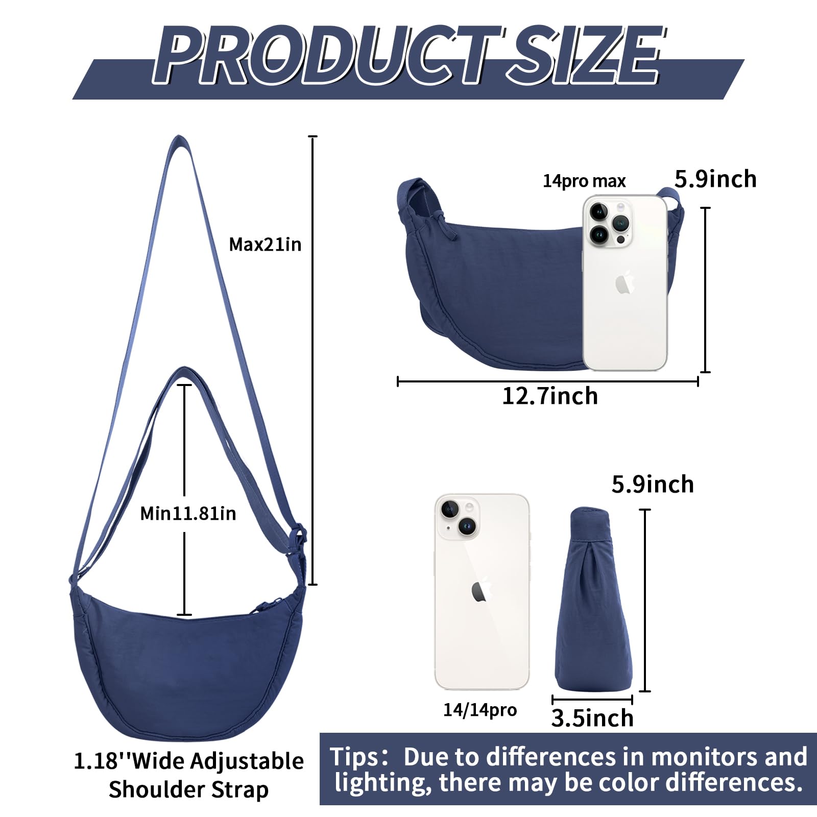 Nylon Crescent Crossbody Bag for Women Purses Trendy Men,Small Travel Sling Bag Hobo