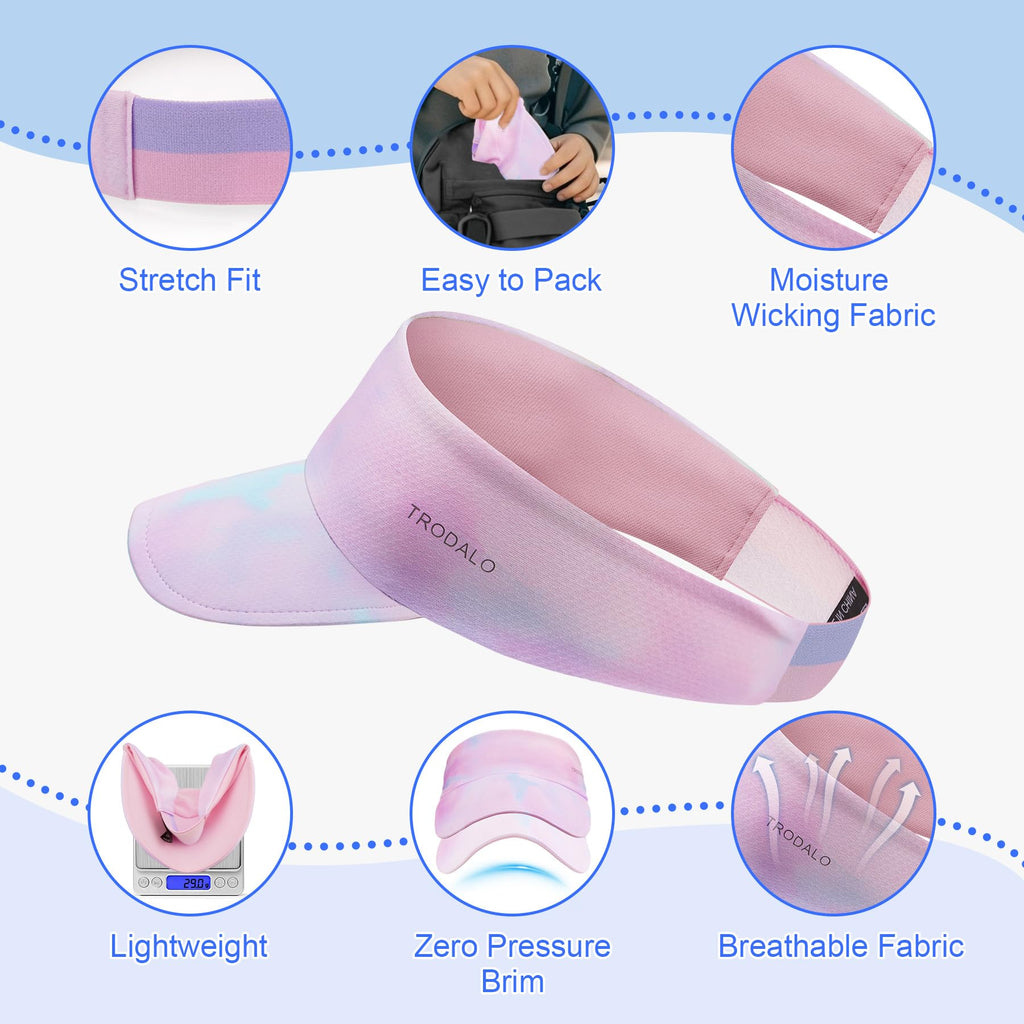 Kids Sun Visor Hats for Girls Boys, Lightweight Cooling Stretchy Visor, Packable Sports Hat for Running, Tennis, Golf