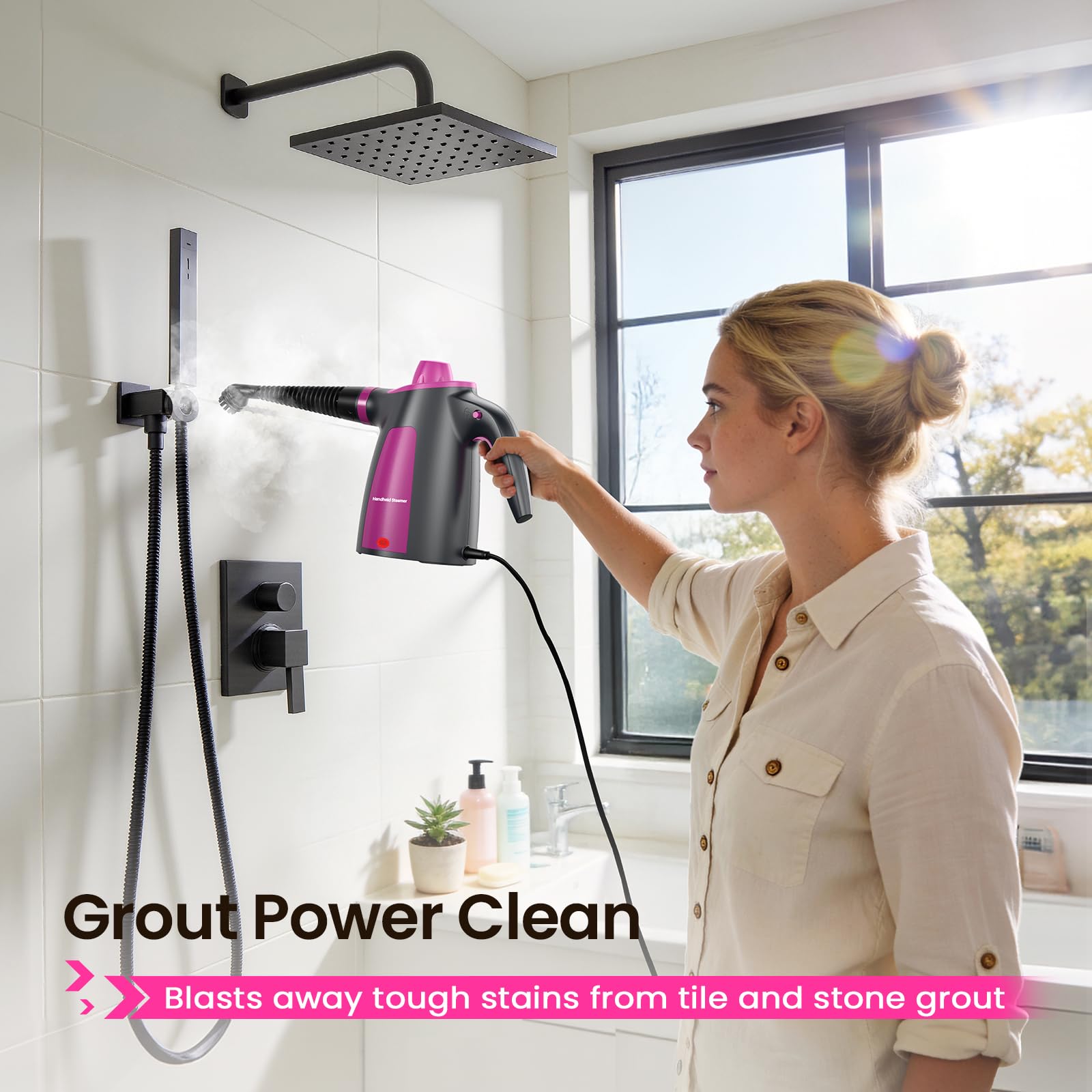 Steam Cleaner, Pressurized Handheld 13pcs Multi-Purpose Natural Deep Cleaning Steamer, Portable Steamer for Cleaning Home, Grout, Kitchen, Car, Window, Upholstery, Bathroom and Clothes, White