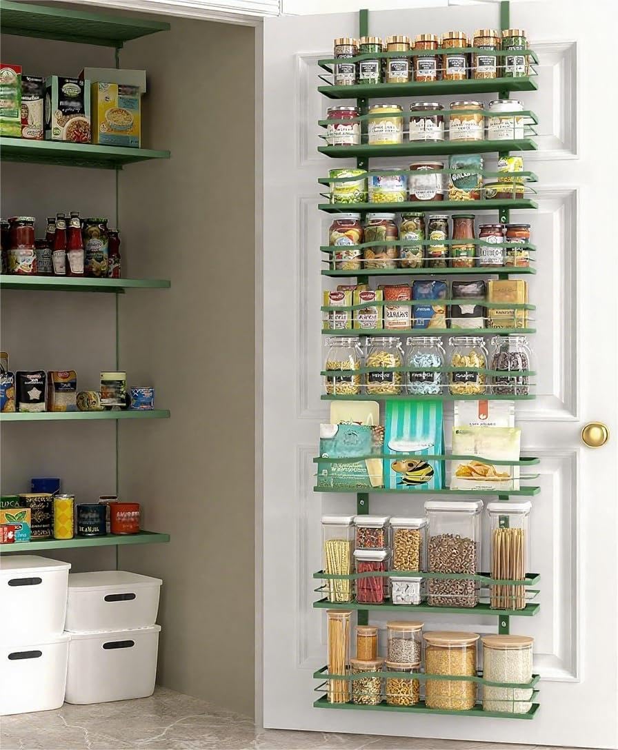 Moforoco White 9-Tier Over The Door Pantry Organizer, Pantry Organization And Storage, Metal Hanging Spice Rack Shelves Door, Home & Kitchen Essentials, Laundry Room Bathroom Organization