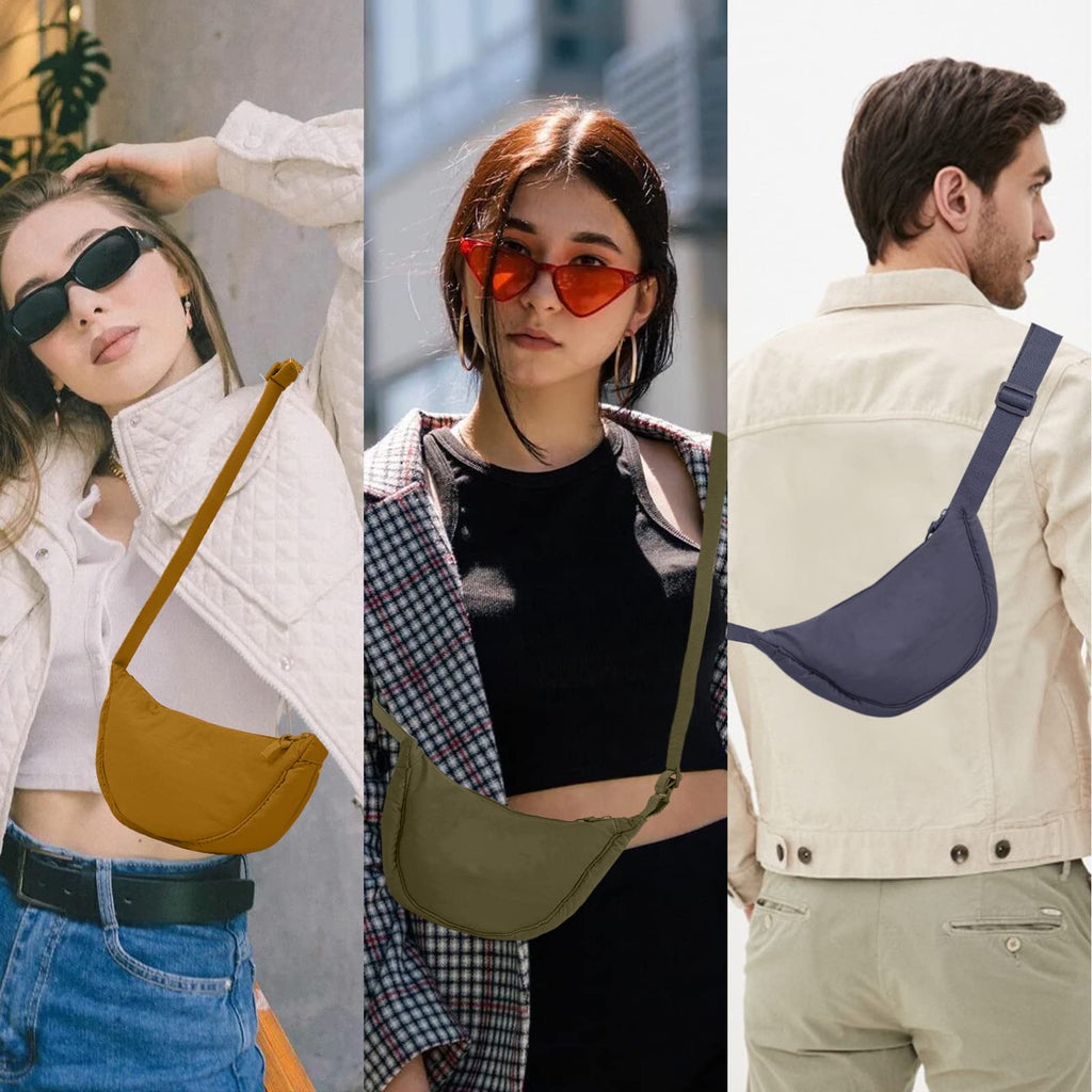 Nylon Crescent Crossbody Bag for Women Purses Trendy Men,Small Travel Sling Bag Hobo