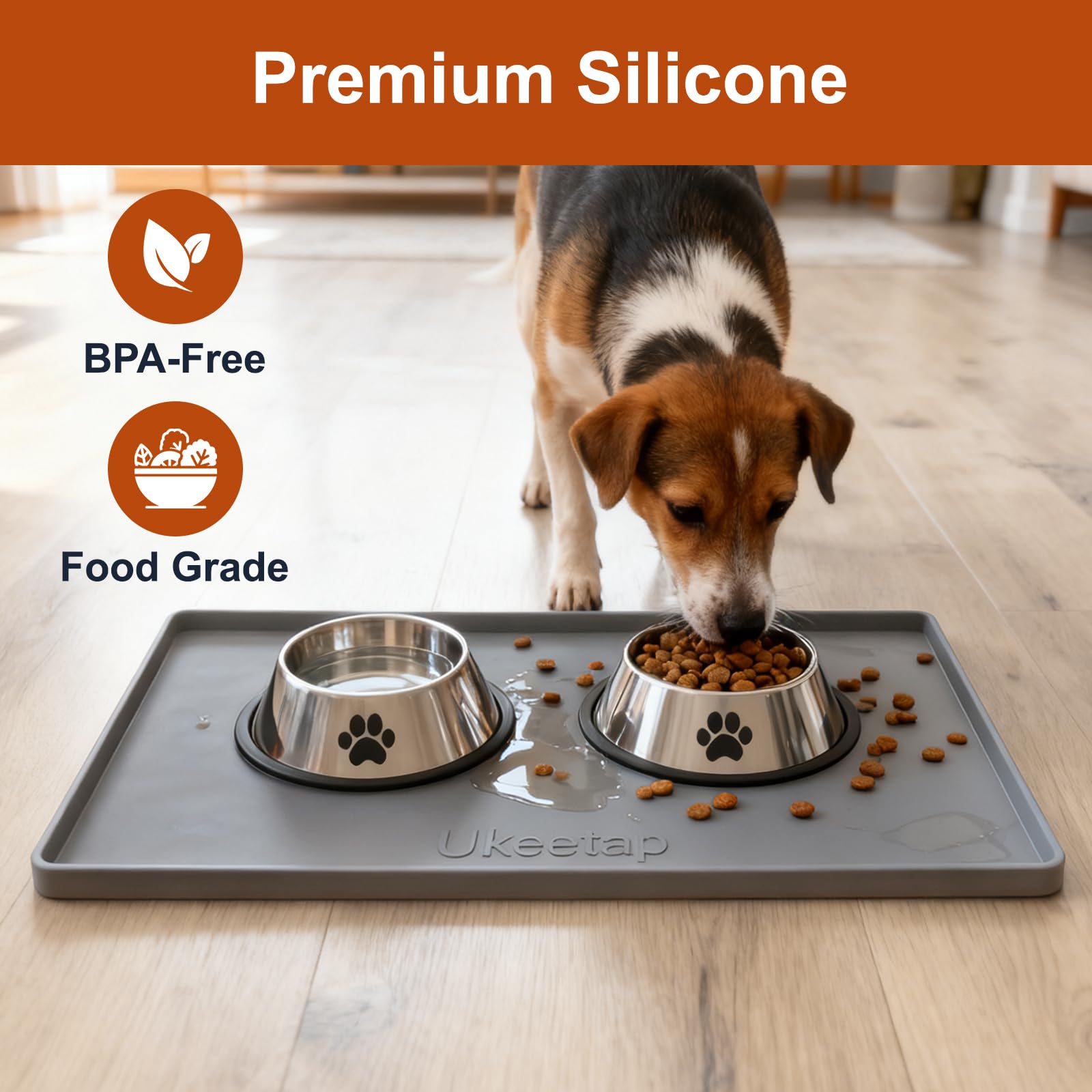 ukeetap Extra Thick Silicone Mat Waterproof with Raised Edge 34" x 22", Under Sink Mat for Kitchen & Bathroom, Kitchen Cabinet Liner, Multi-Purpose for Storage & Protection, Gray