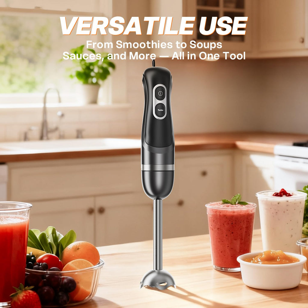 Turelar Immersion Blender Handheld Corded Hand Blenders Set 1100W, Trigger Variable Speed 5 in 1 Stick Emulsifier with Chopper, Whisk and Frother for Soup, Baby Food and Smoothies,Black