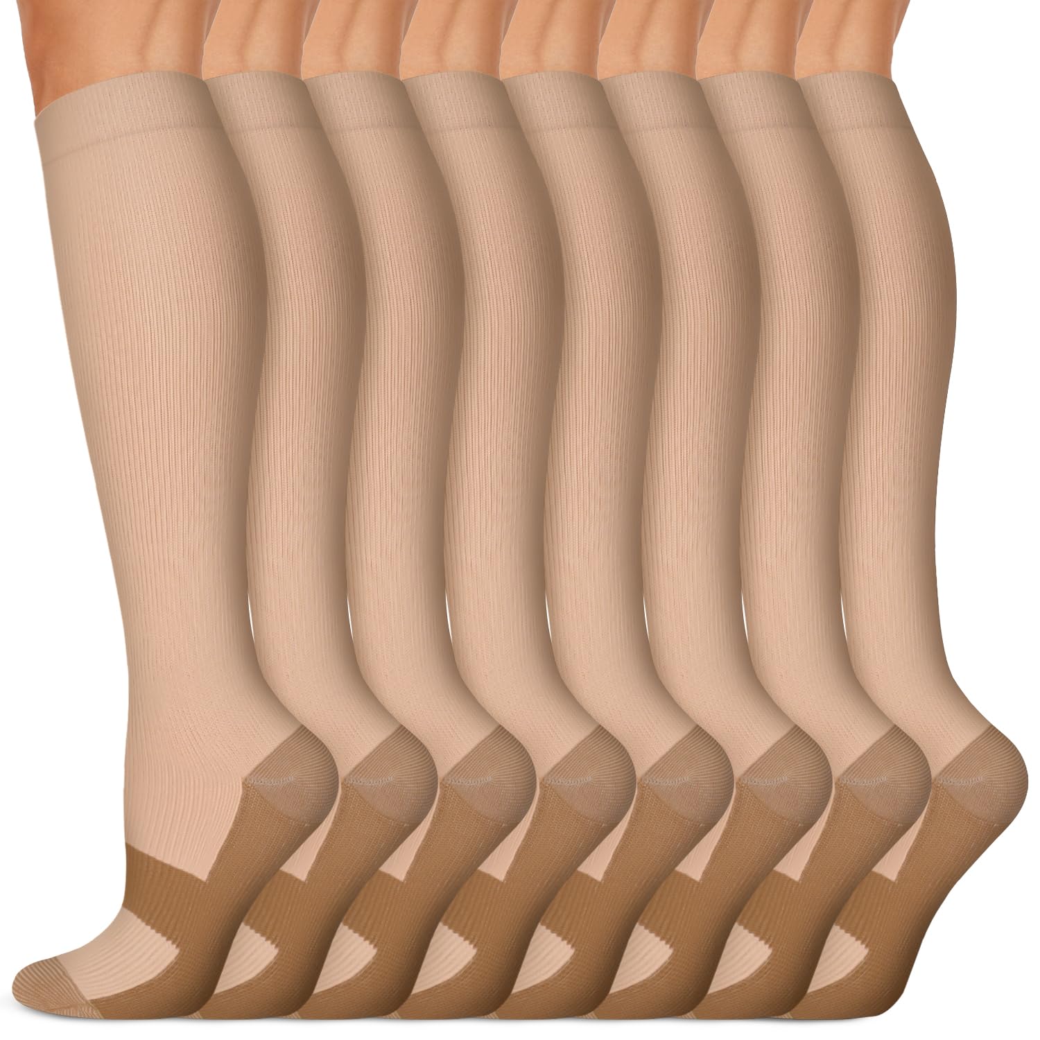 Copper Compression Socks 15-20 mmHg for Men & Women 8 Pairs – Circulation Support for Nurses, Travel, Running, Hiking, Soccer