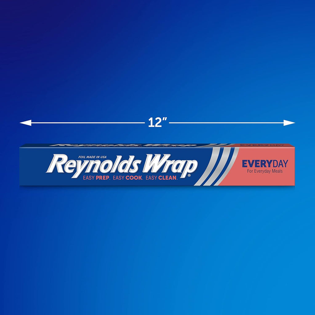 Reynolds Wrap Everyday Strength Aluminum Foil Roll, Freezer Safe and Grill Safe, Great for Foil Packets and Home Cooking, 12 Inches Wide, 200 Total Sq. Ft.