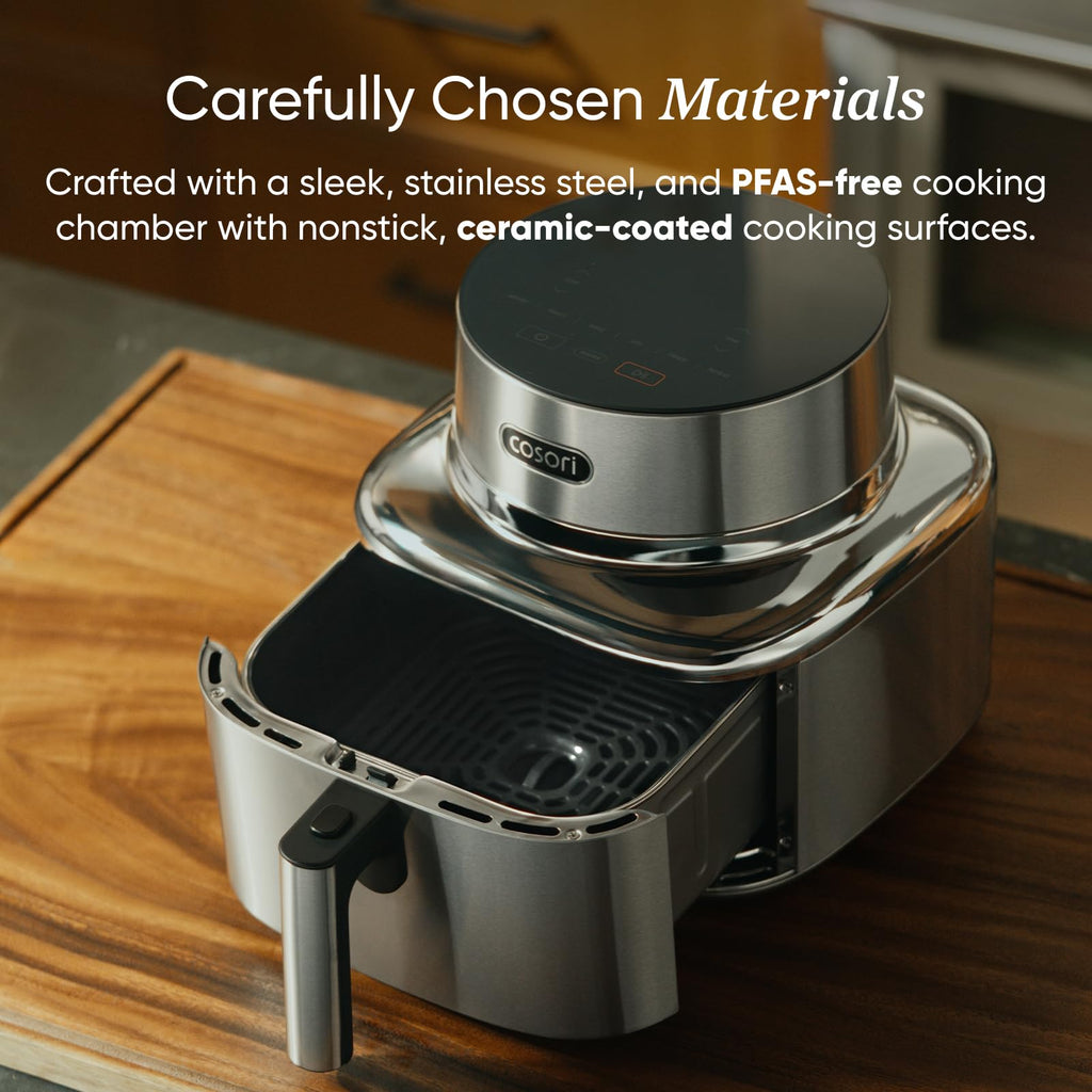 Cosori 9-in-1 TurboBlaze Air Fryer 6 Qt, PFAS-Free Ceramic Coating, 90°–450°F, Precise Heating for Even Results, Air Fry, Roast, Bake, Broil, Dry, Frozen, Proof, Reheat, Keep Warm, 120V, Dark Gray