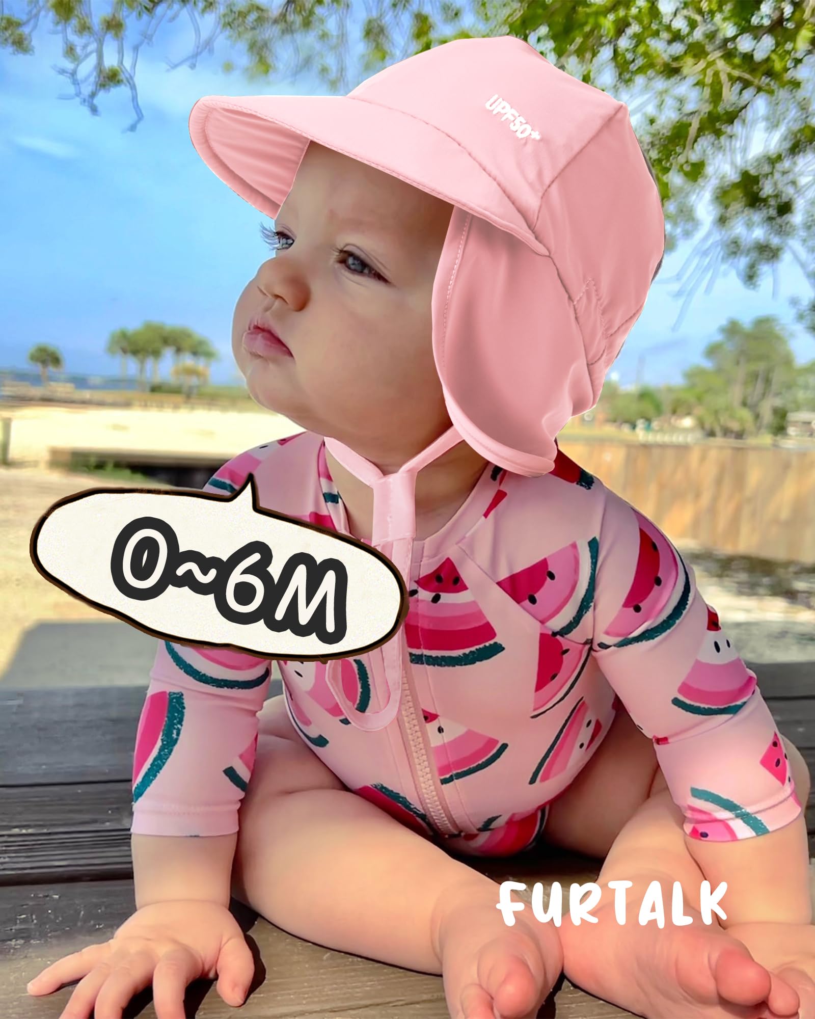 FURTALK Baby Sun Hat with Neck Flap UPF 50+ Adjustable Baby Boys Girls Summer Beach Hat for Traveling Swim Hat