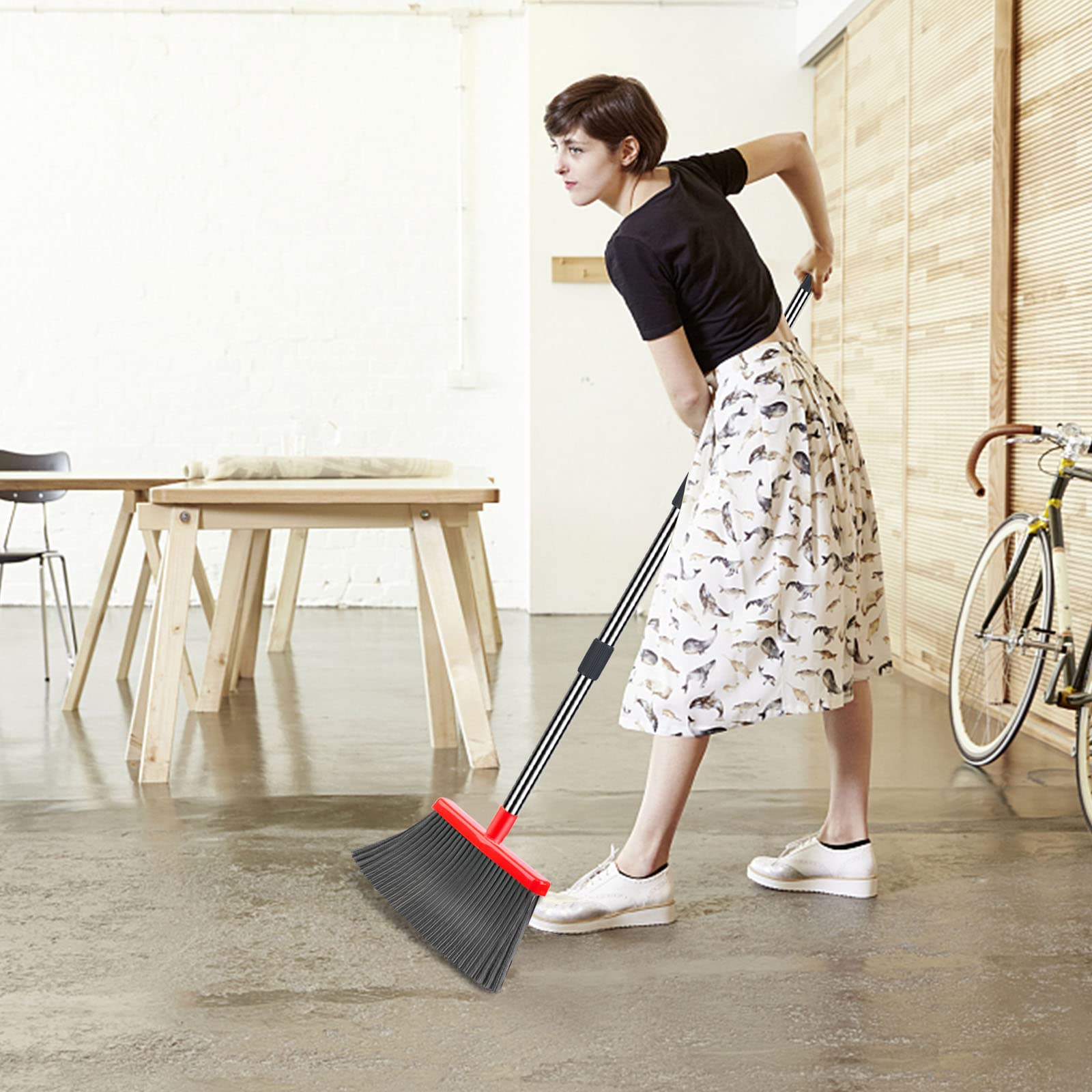 Upgrade Broom and Dustpan Set, Large Size and with Long Handle, Upright,Ideal for Indoor Outdoor Garage Kitchen Room Office Lobby Use (Green)