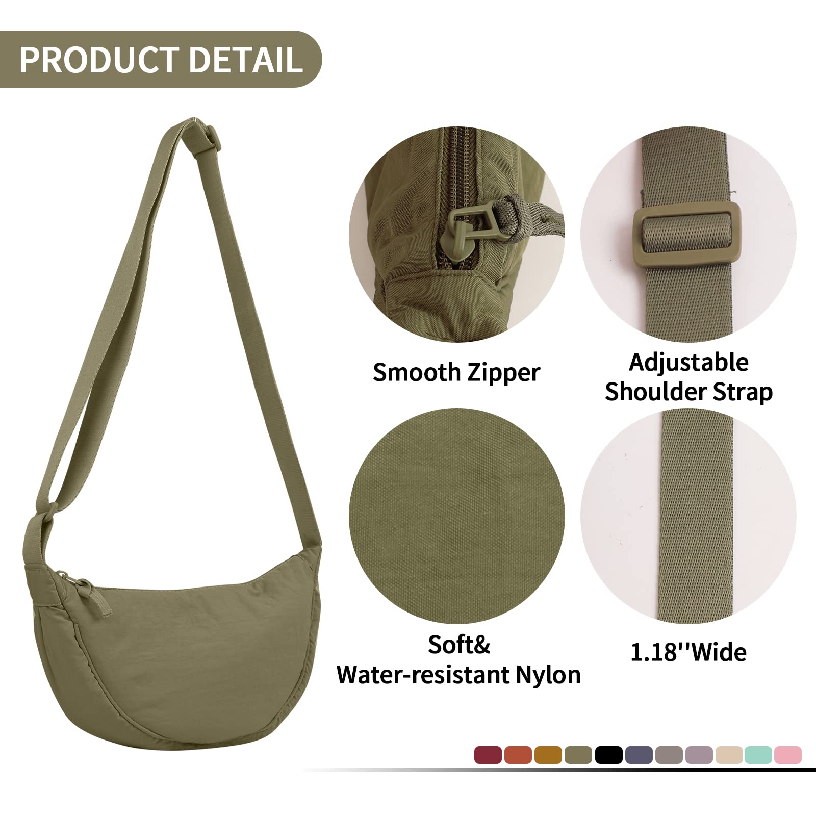 Nylon Crescent Crossbody Bag for Women Purses Trendy Men,Small Travel Sling Bag Hobo