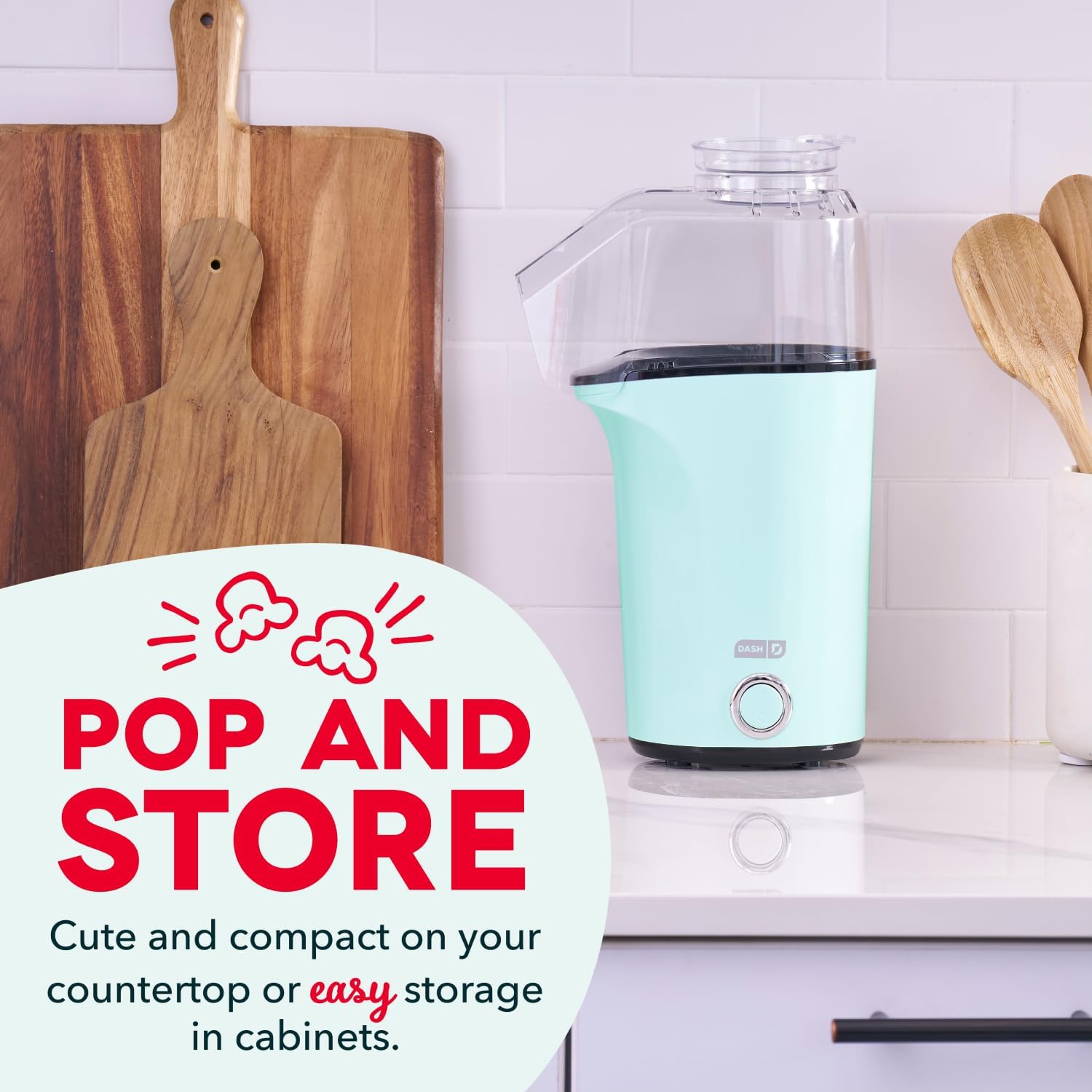 DASH Fresh Pop Popcorn Maker - Oil-Free, Air Popcorn Popper - With Measuring Cup & Recipe Guide - Perfect for Movie Nights - 16 Cups, Aqua