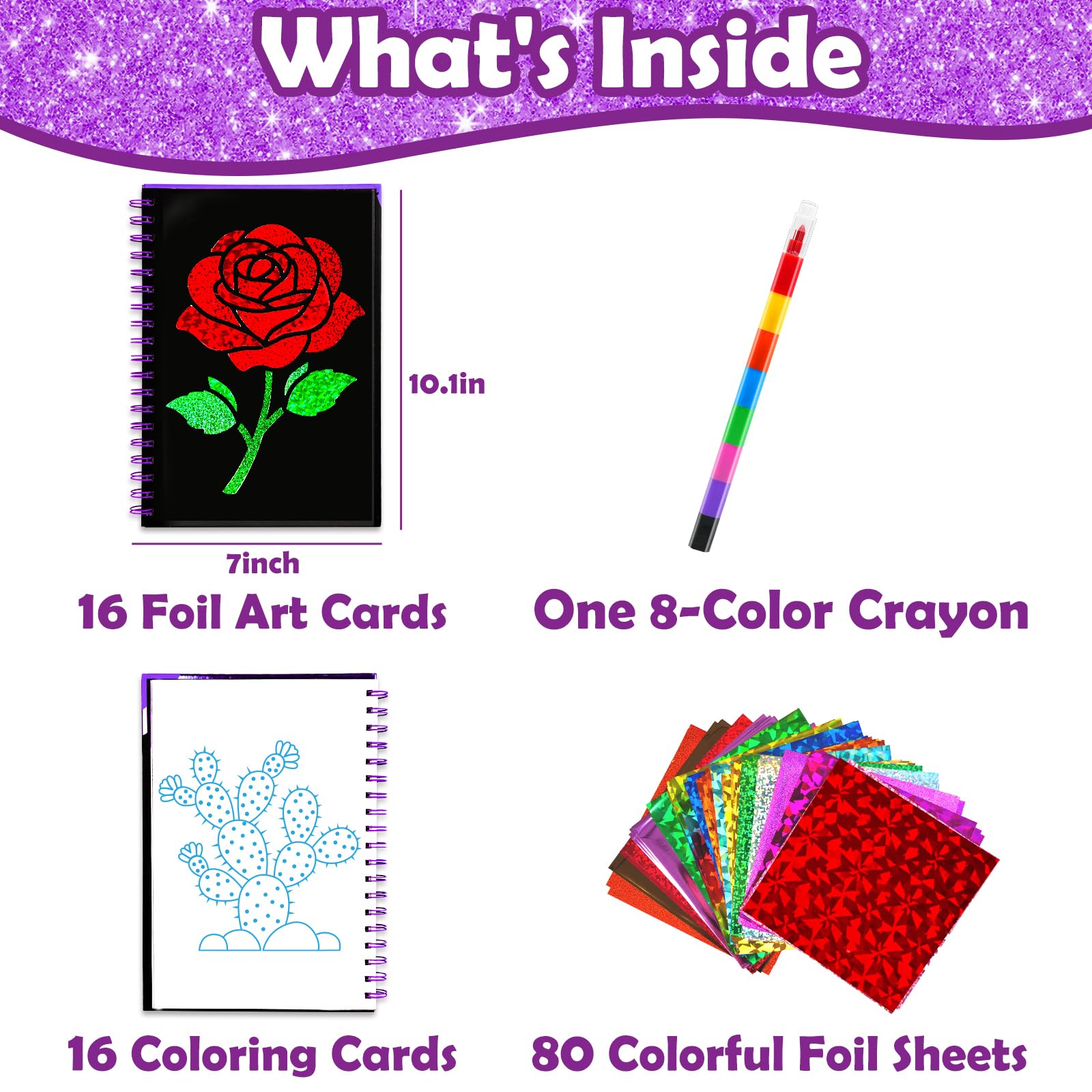 FUNNYB&G Foil Art Craft Kit for Girls 4-10 Years Old: Mess-Free & No-Glue, Create 16 Sparkly Princess Unicorn Pictures – Perfect Travel Toy & Birthday Gift for Kids (Princess)
