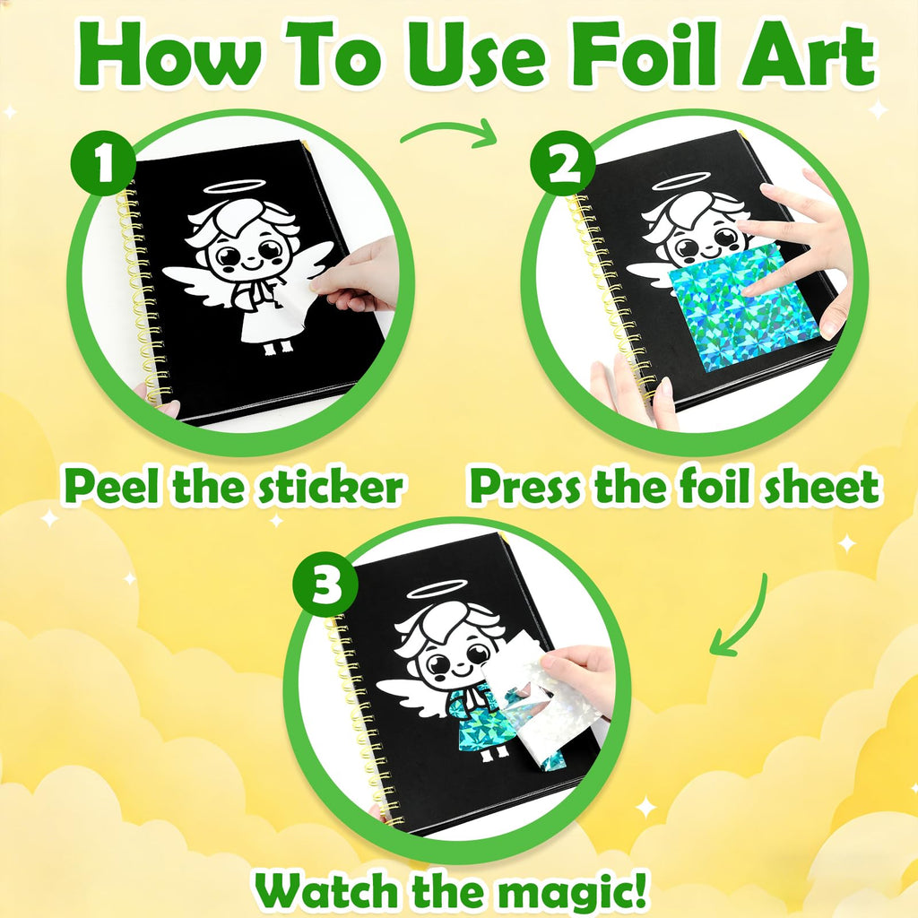 FUNNYB&G Foil Art Craft Kit for Girls 4-10 Years Old: Mess-Free & No-Glue, Create 16 Sparkly Princess Unicorn Pictures – Perfect Travel Toy & Birthday Gift for Kids (Princess)