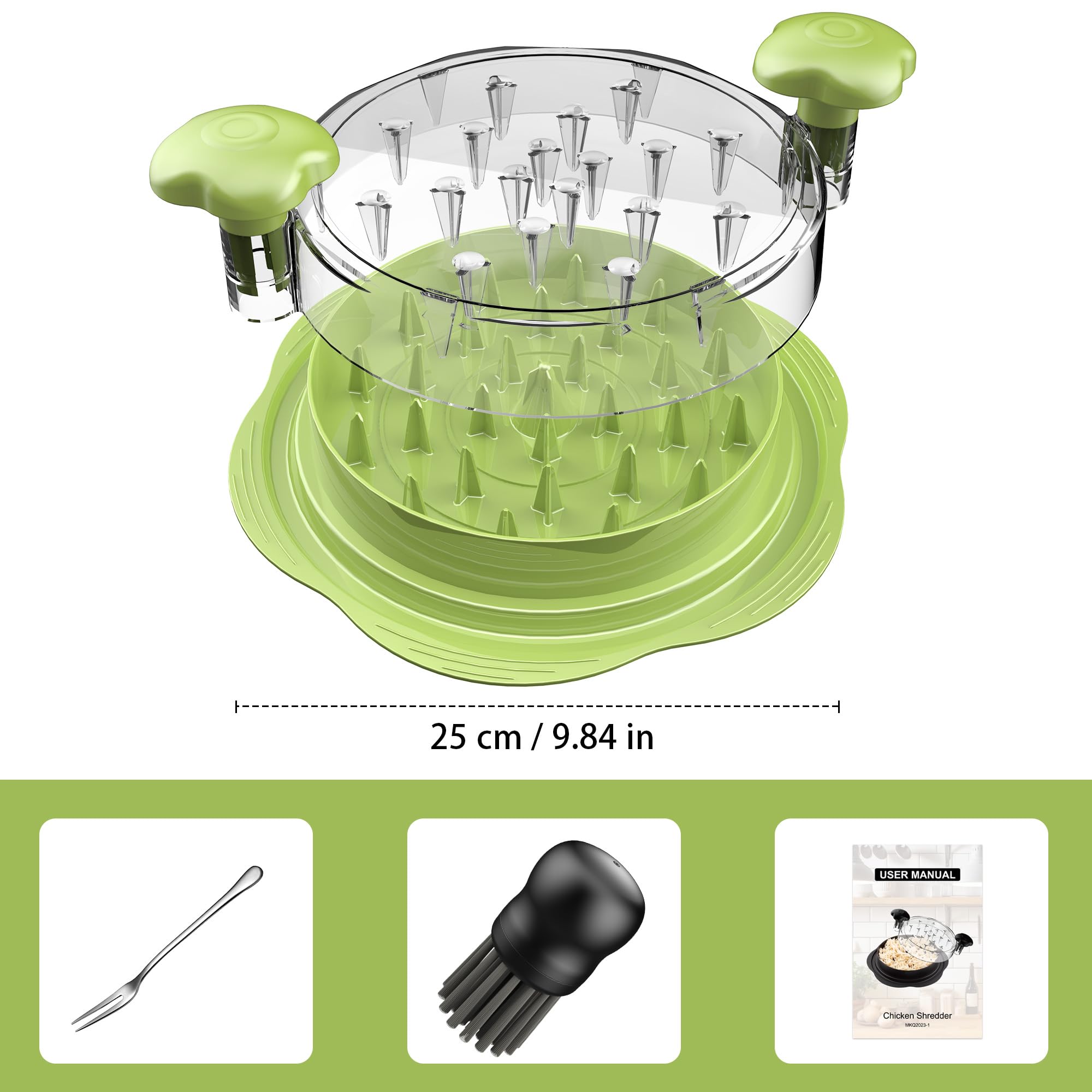 SURETIVIAN Chicken Shredder Tool Twist Large Chicken Breast Shredder with Brush&Fork, Visible Meat Shredder Machine, Strong Anti-Slip Strip, Ergonomic Handle, BPA Free, Suitable for Pork Beef Chicken