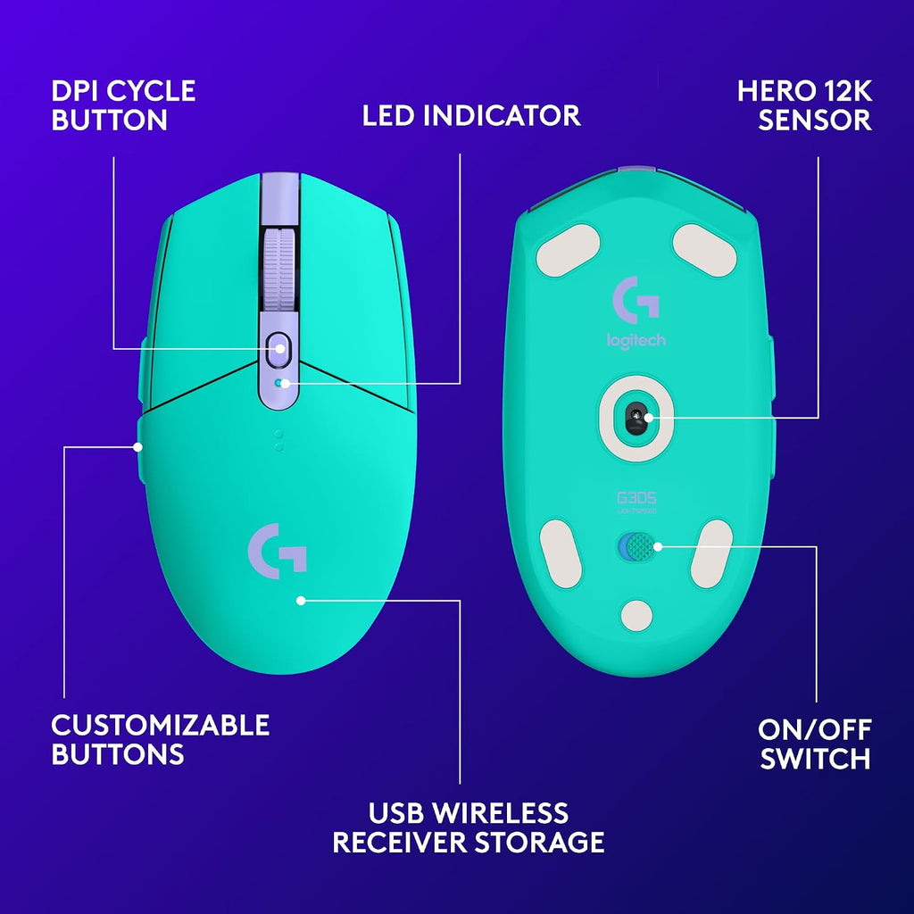 Logitech G305 Lightspeed Wireless Gaming Mouse, Hero Sensor, 12,000 DPI, Lightweight, 6 Programmable Buttons, 250h Battery, On-Board Memory, Compatible with PC, Mac - Black