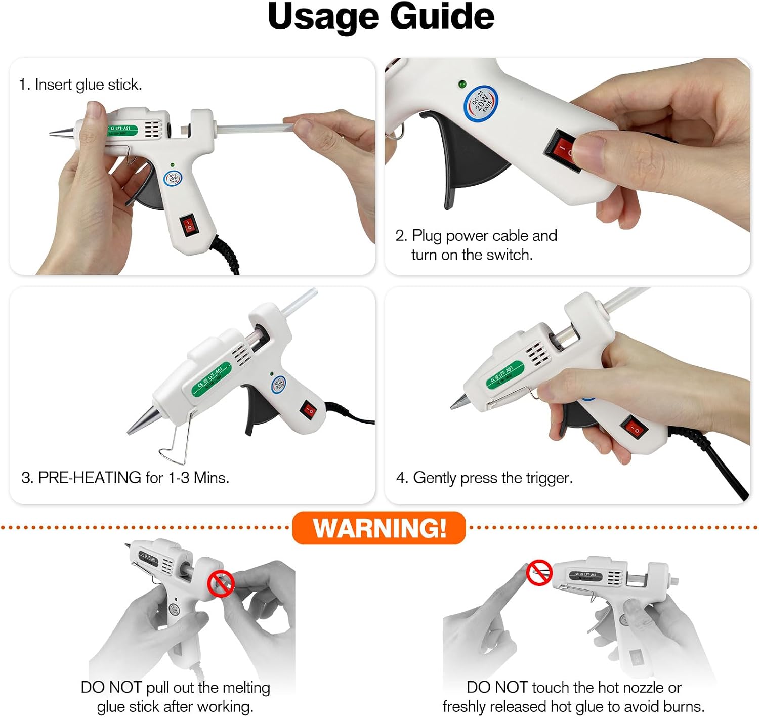 SHJADE Hot Glue Gun with 30 Glue Sticks, 20W Mini Hot Melt Gun Kit(White) | Fast Preheating, Ideal for School Crafts, DIY Arts, and Quick Home Repairs, Compact, Suitable for 0.27" Glue Sticks