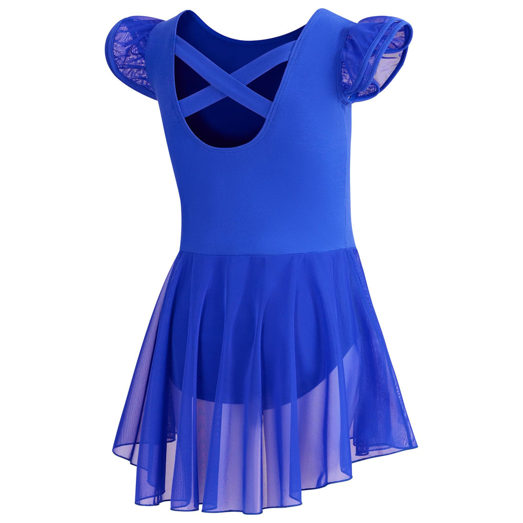DIPUG Ballet Leotards for Girls Ballet Leotard with Skirt Toddler Dance Leotards Flutter Sleeve and Criss-Cross Back