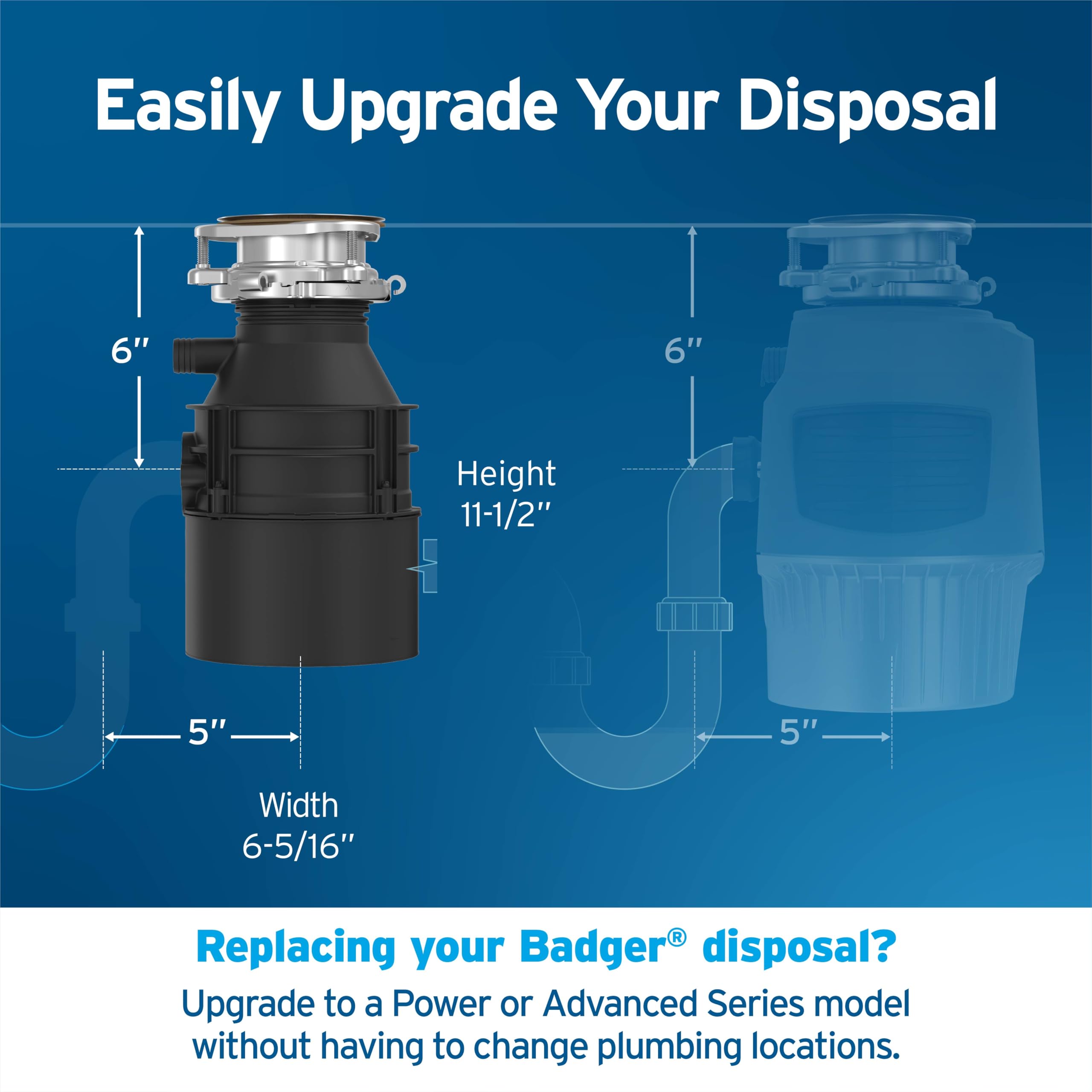 InSinkErator Badger 5 Garbage Disposal with Power Cord, Badger Series 1/2 HP Continuous Feed Food Waste Disposer