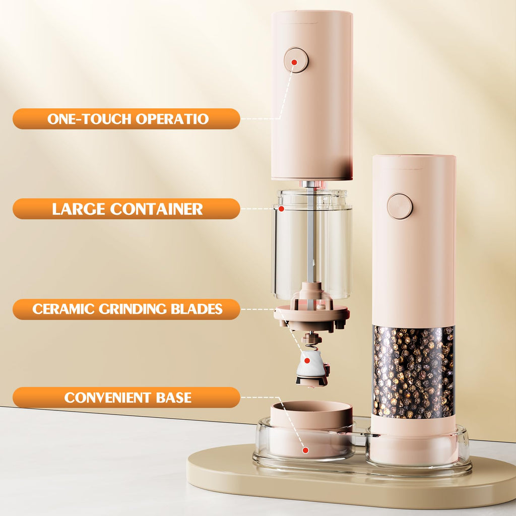 Electric Salt and Pepper Grinder Set Automatic Battery Pepper Mill Shakers Adjustable Coarseness Upgraded Larger Capacity with Led Home and Kitchen Appliances Birthday Gifts for Women Men
