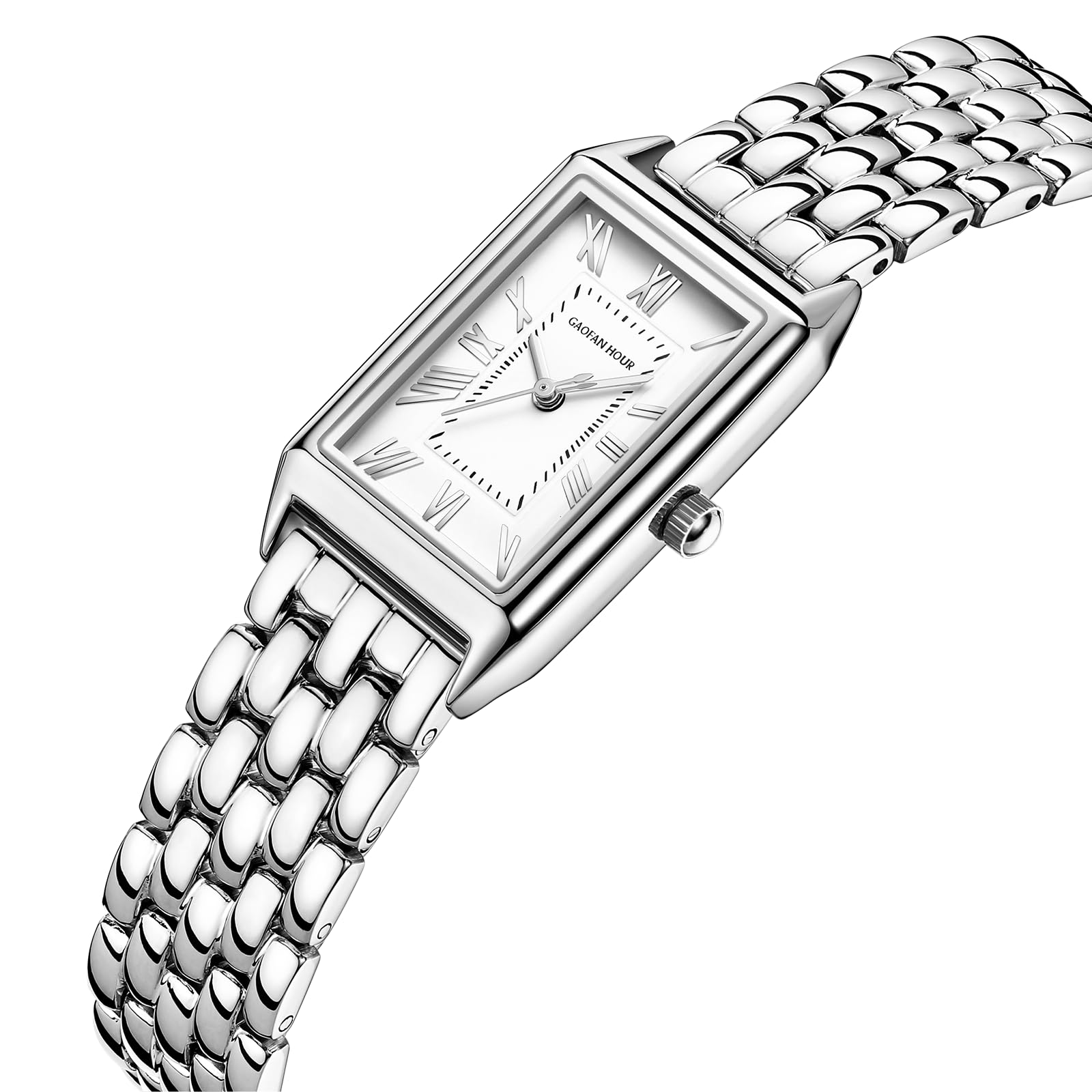 Gold Watches for Women with Vintage Rectangular Case,White Roman Dial,Stainless Steel Band,Adjustment Tool Included,Water Resistant