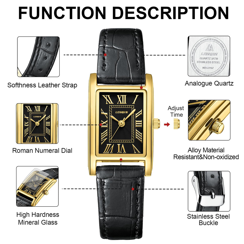 LN LENQIN Ladies Watches Analog Quartz Watch for Women Waterproof Women's Wrist Watches Easy Reader Womens Watch with Leather Strap