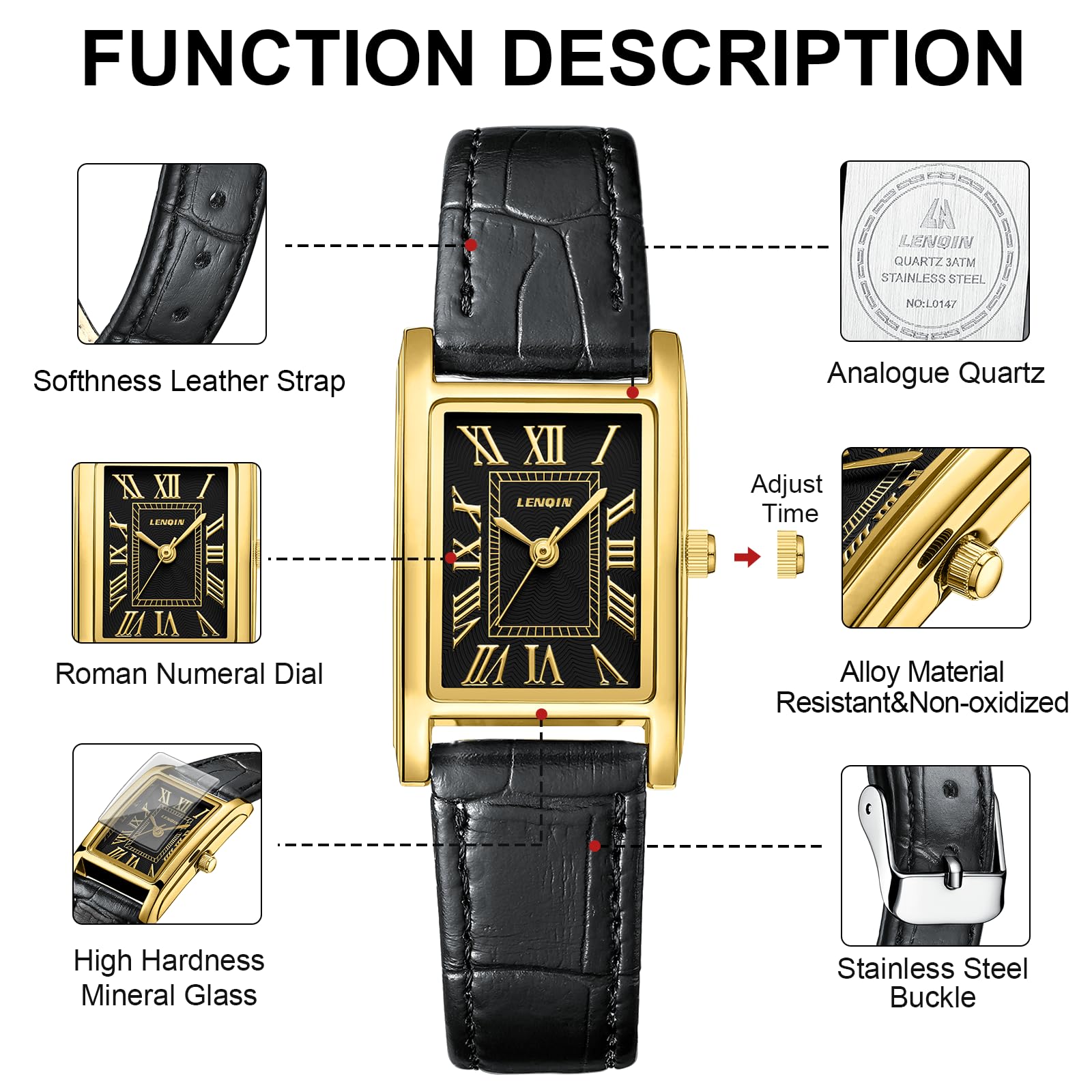 LN LENQIN Ladies Watches Analog Quartz Watch for Women Waterproof Women's Wrist Watches Easy Reader Womens Watch with Leather Strap