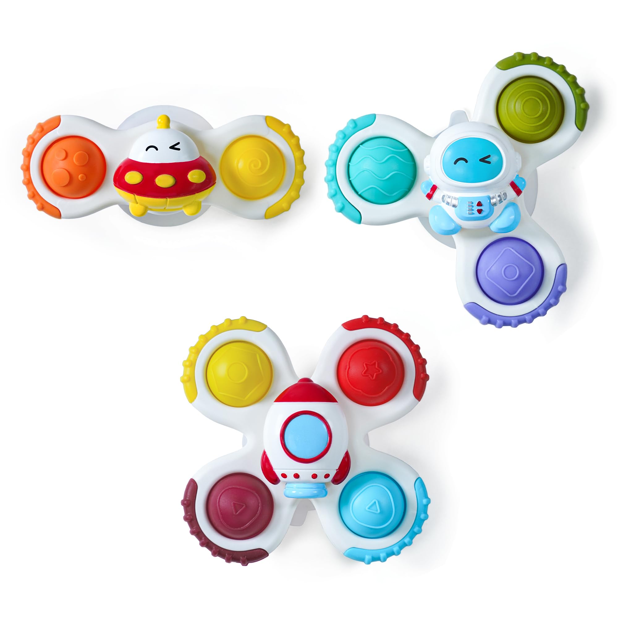 LiKee Strong Suction Cup Fidget Rotating Sensory Bath Toys for Baby Christmas Stocking Stuffers, Airplane Car Travel Table & Window Toys for Toddler Boys and Girls, 10+ Months