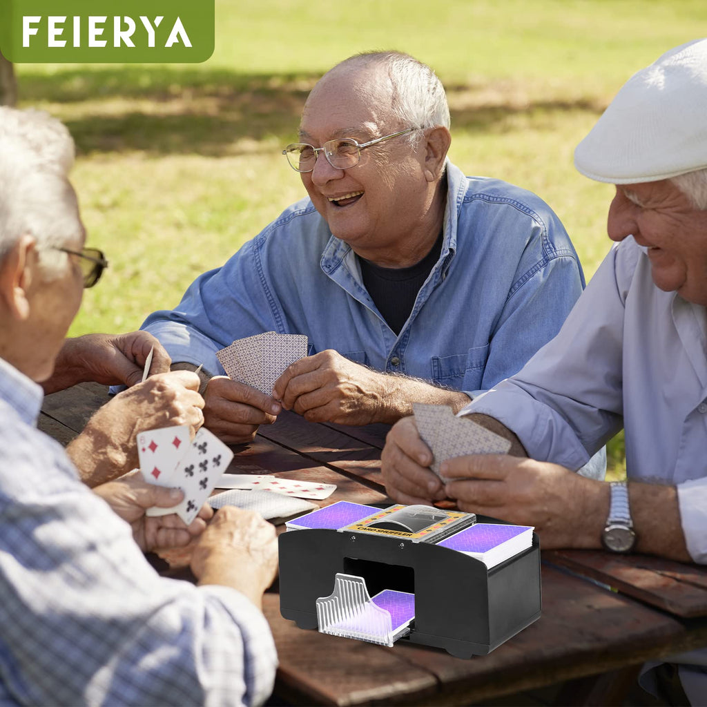 FEIERYA Automatic Card Shuffler 2 Deck,Battery-Operated Electric UNO Poker Shuffler,Playing Card Shuffler for Home Card Game,Travel