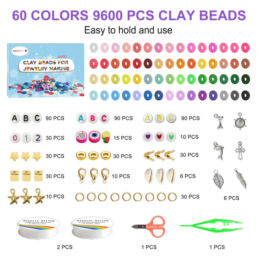 Redtwo 5100 Clay Beads Bracelet Making Kit, Flat Preppy Beads for Friendship Jewelry Making,Polymer Heishi Beads with Charms Gifts for Teen Girls Crafts for Girls Ages 8-12